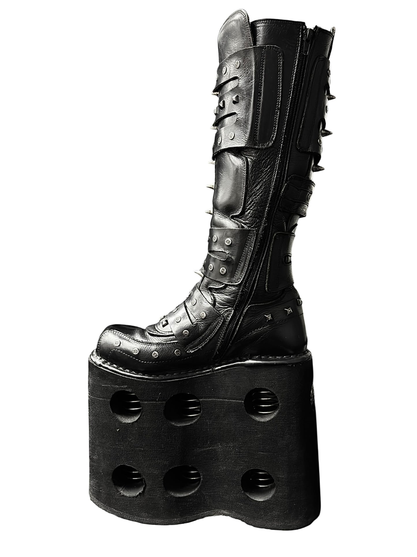 Super rare, vintage New Rock studded double neptuno knee high platform boots size 40