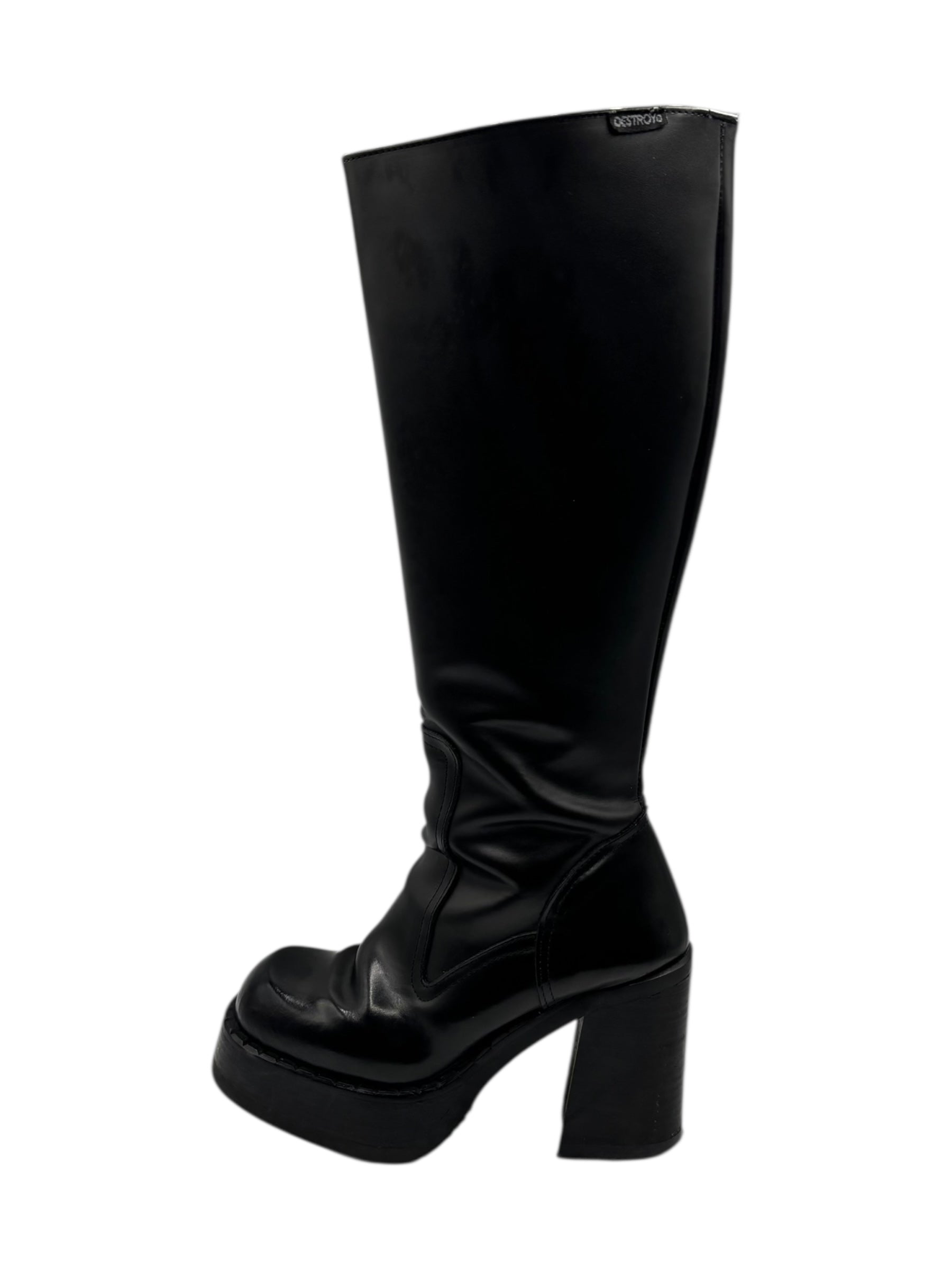 Vintage Destroy block platform knee high boots size 38