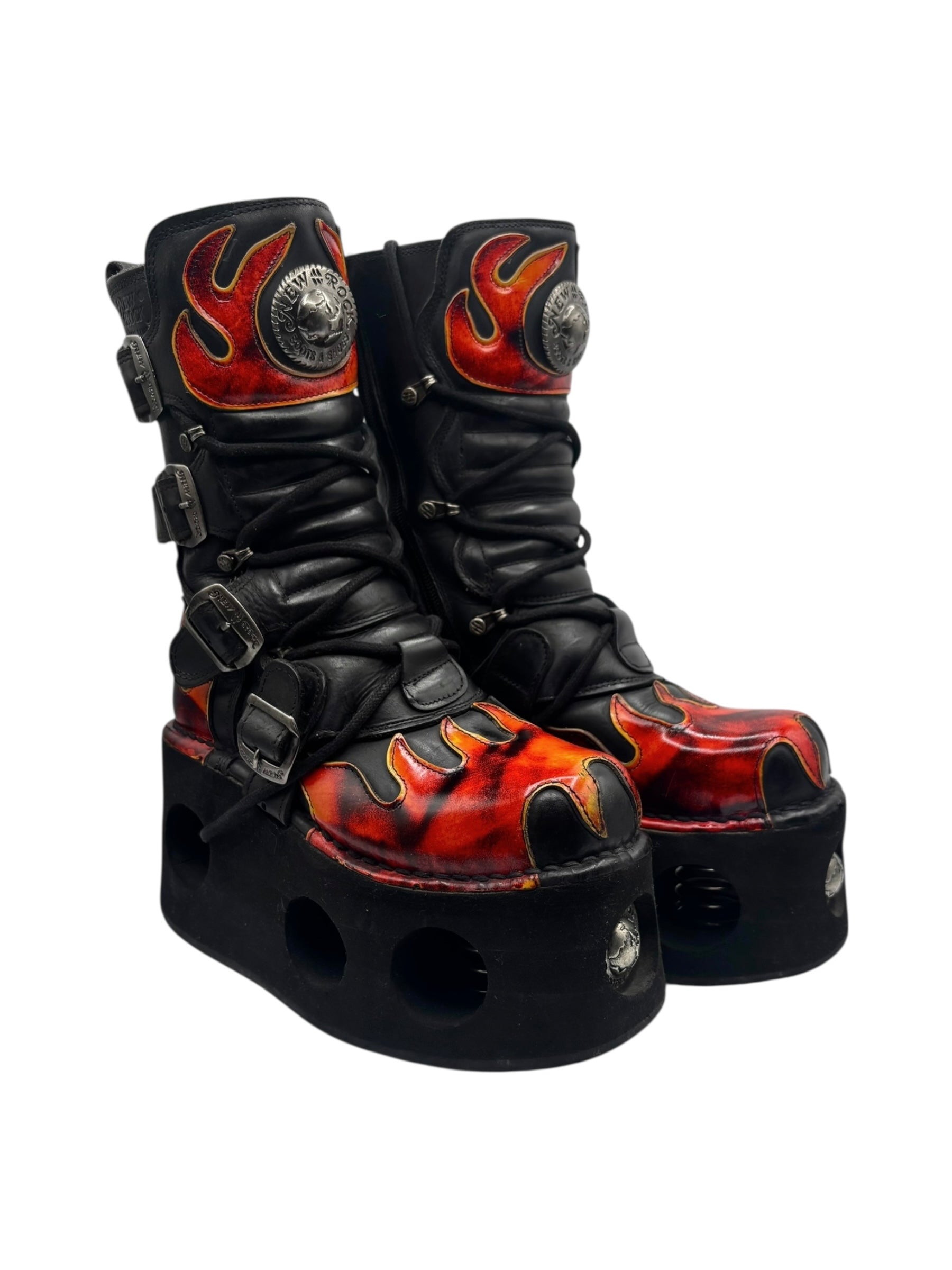 Vintage 90s New Rock flame neptuno platform boots size 38