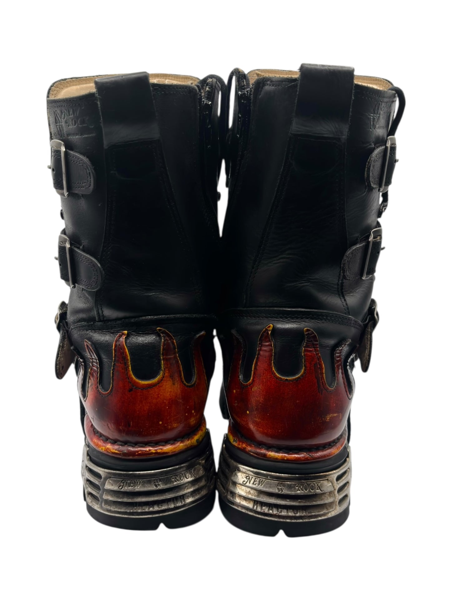 Vintage New Rock orange flame mid-calf reactor leather boots