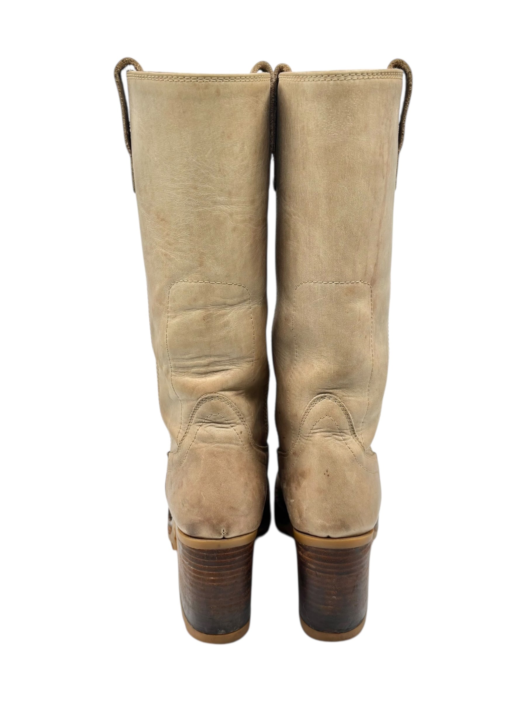 Beautiful vintage 90s Destroy ankle beige block platform boots size 36