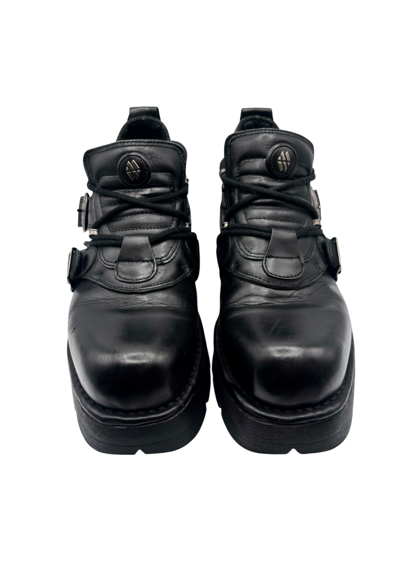 Vintage New Rock leather raised-heel buckle boots size 45