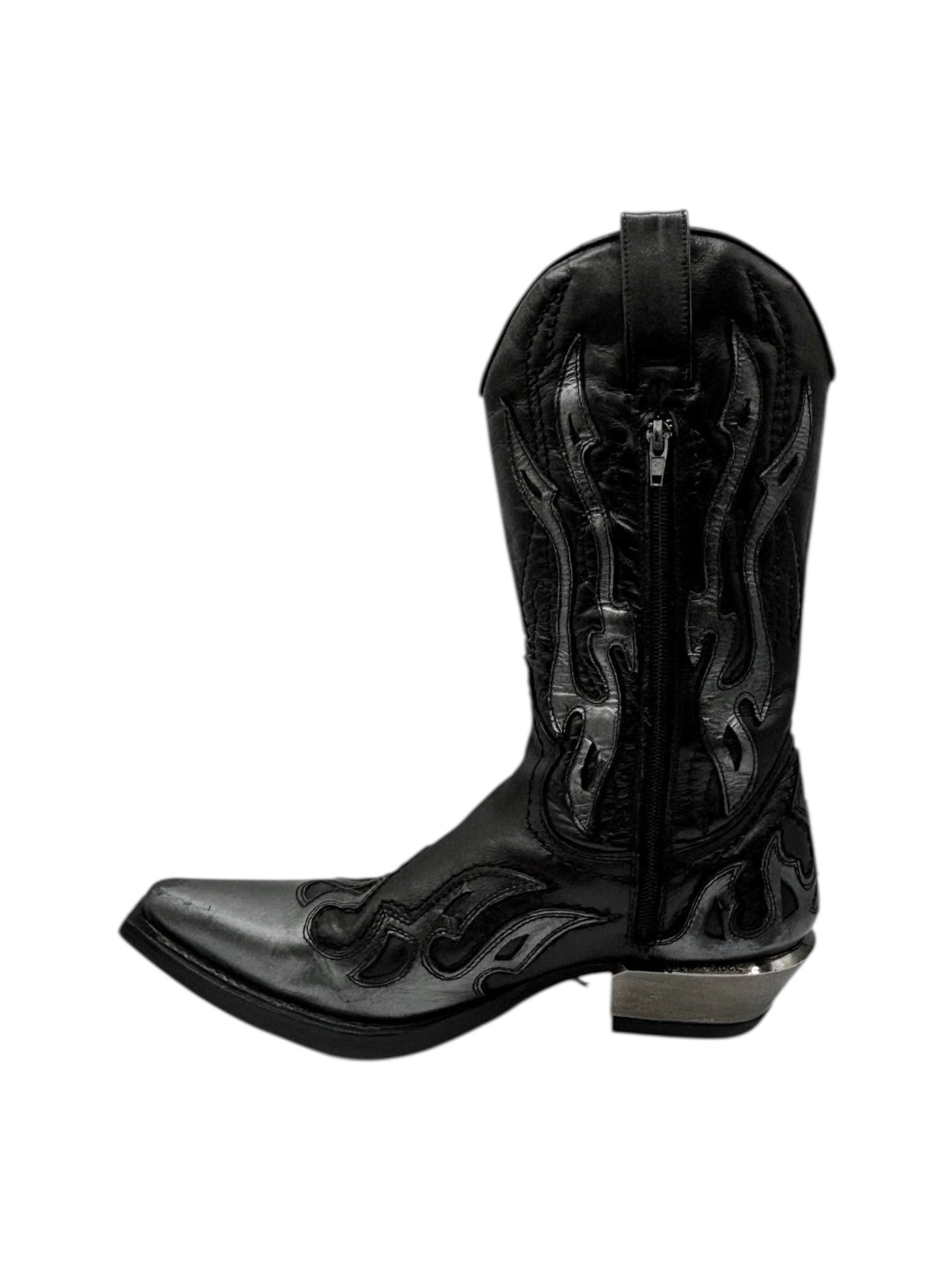 Beautiful vintage New Rock grey flame leather cowboy boots size 41