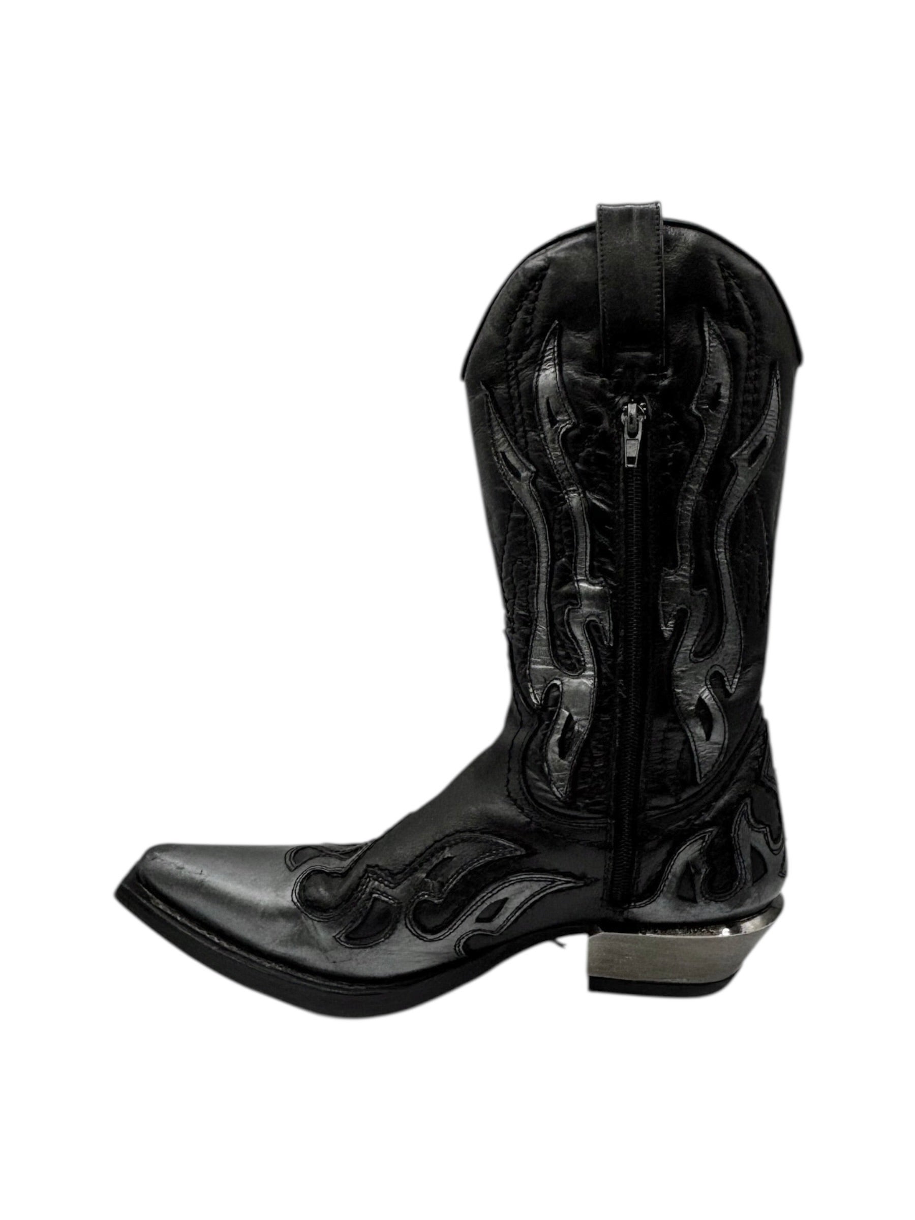 Beautiful vintage New Rock grey flame leather cowboy boots size 41