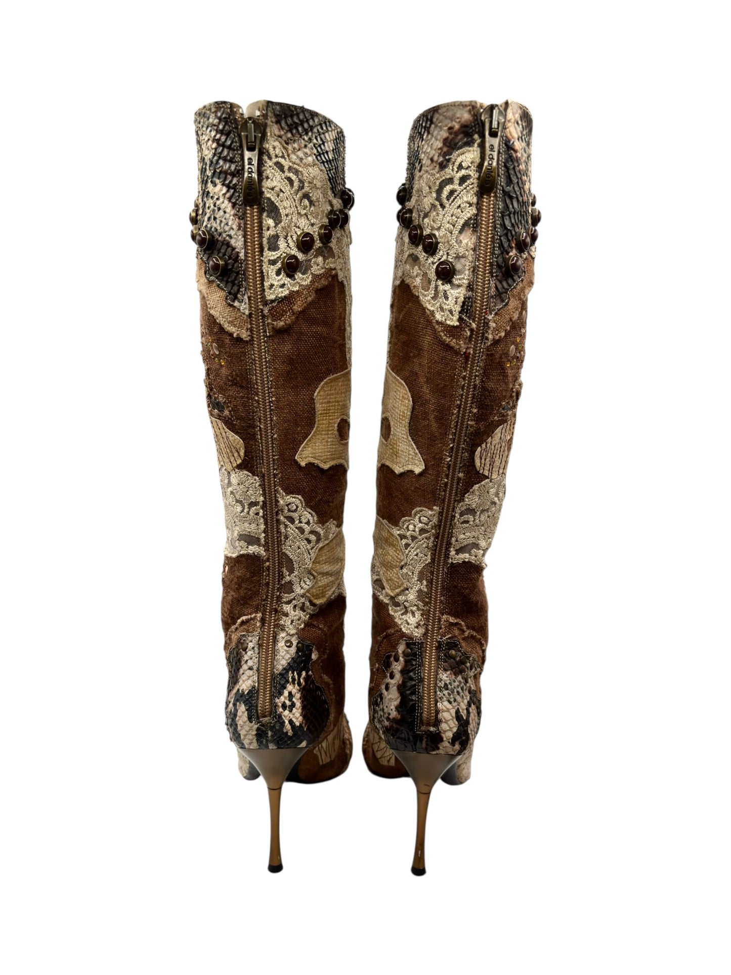 Vintage El Dantes knee high patterned boots size 37