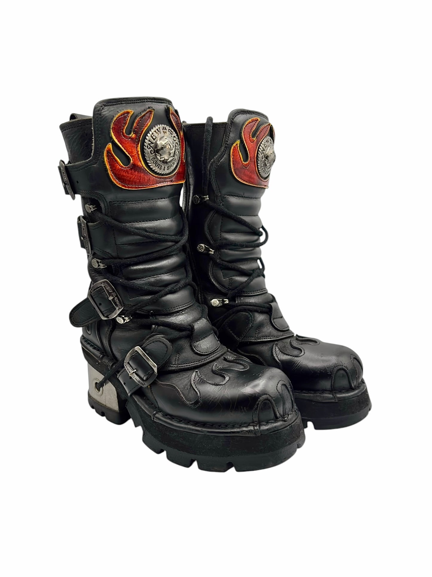 Vintage New Rock flame leather mid-calf boots size 38
