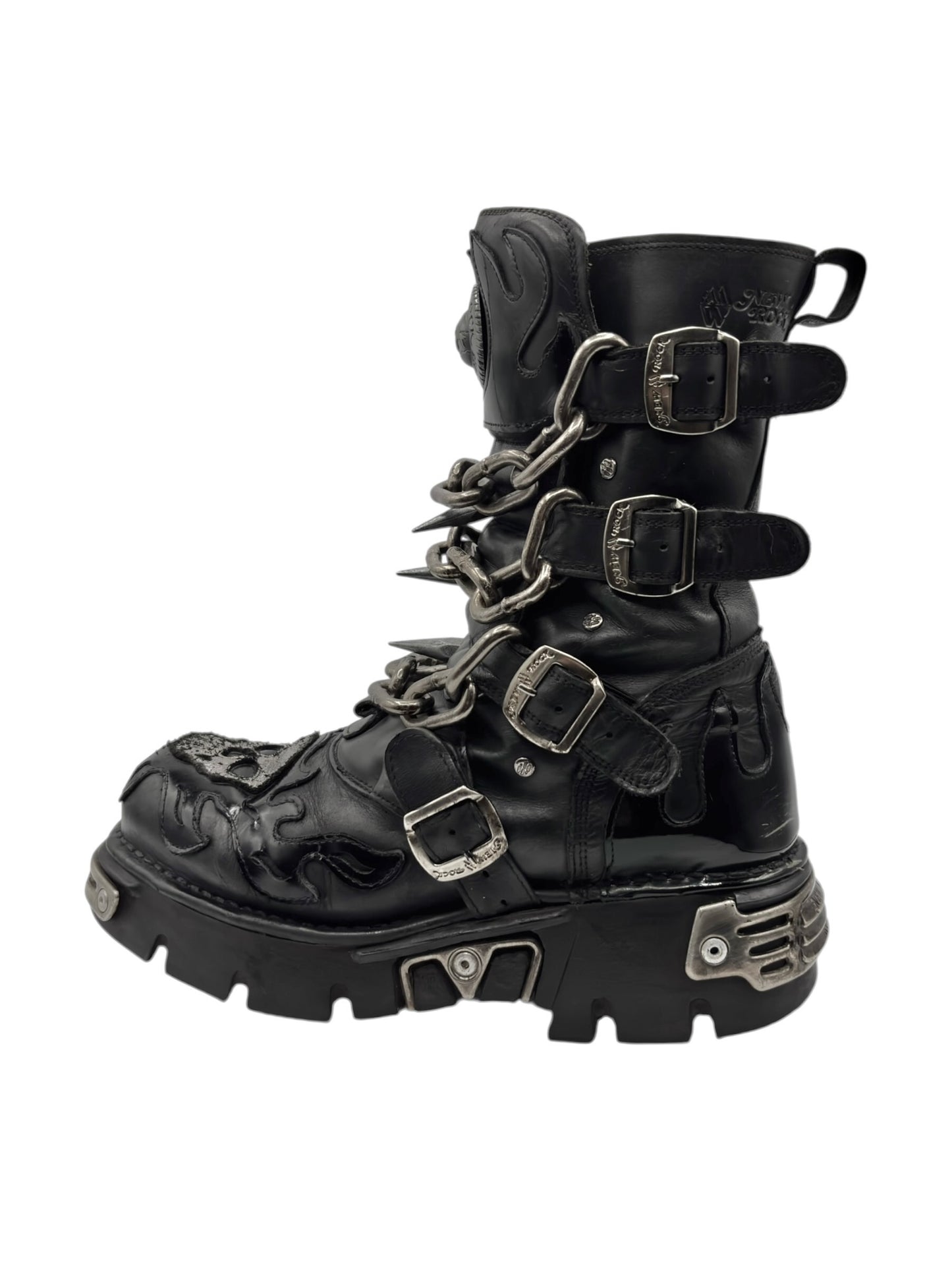 Vintage New Rock chained skull leather boots