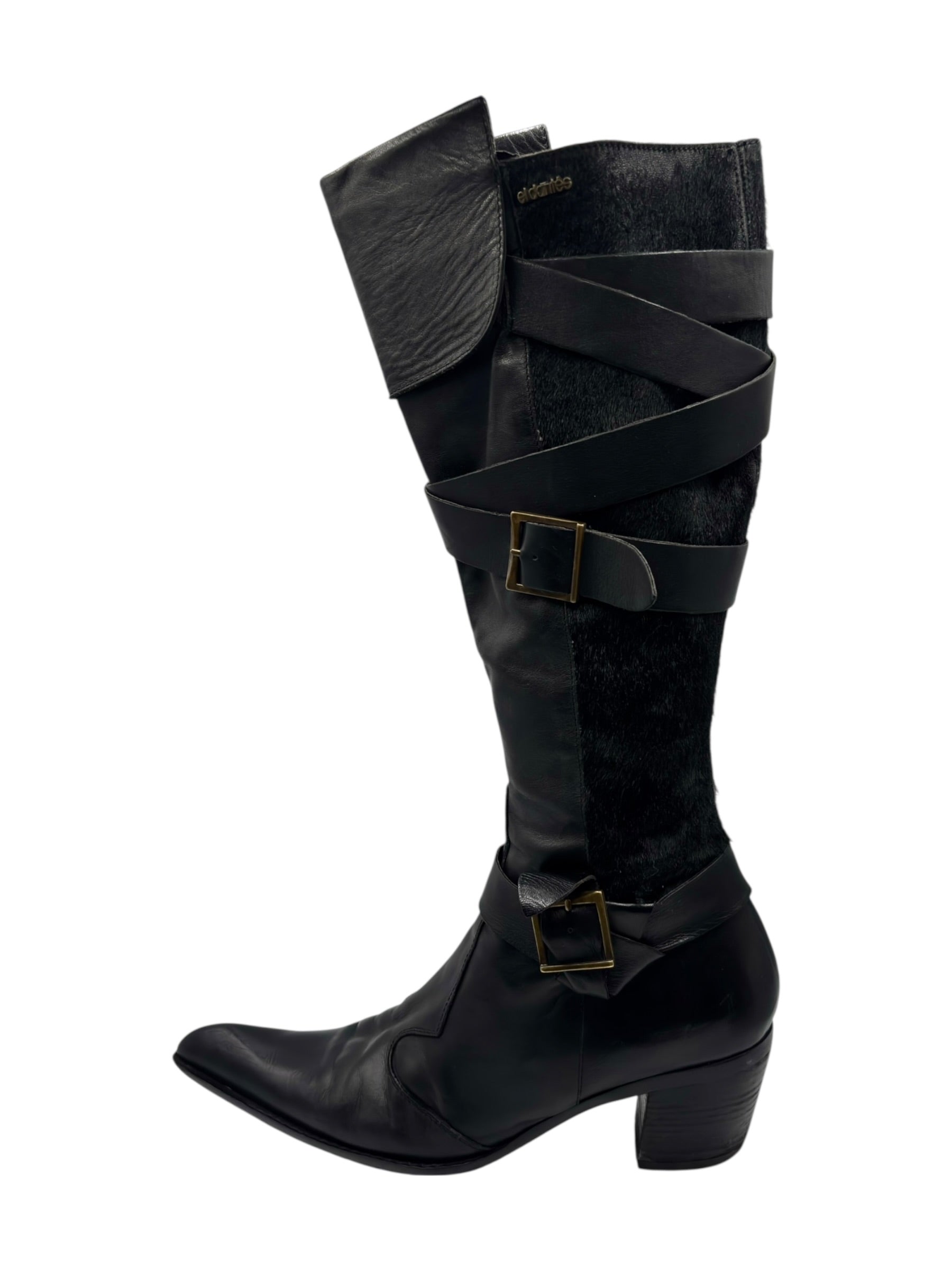 Beautiful vintage El Dantes black leather pointy boots size 39