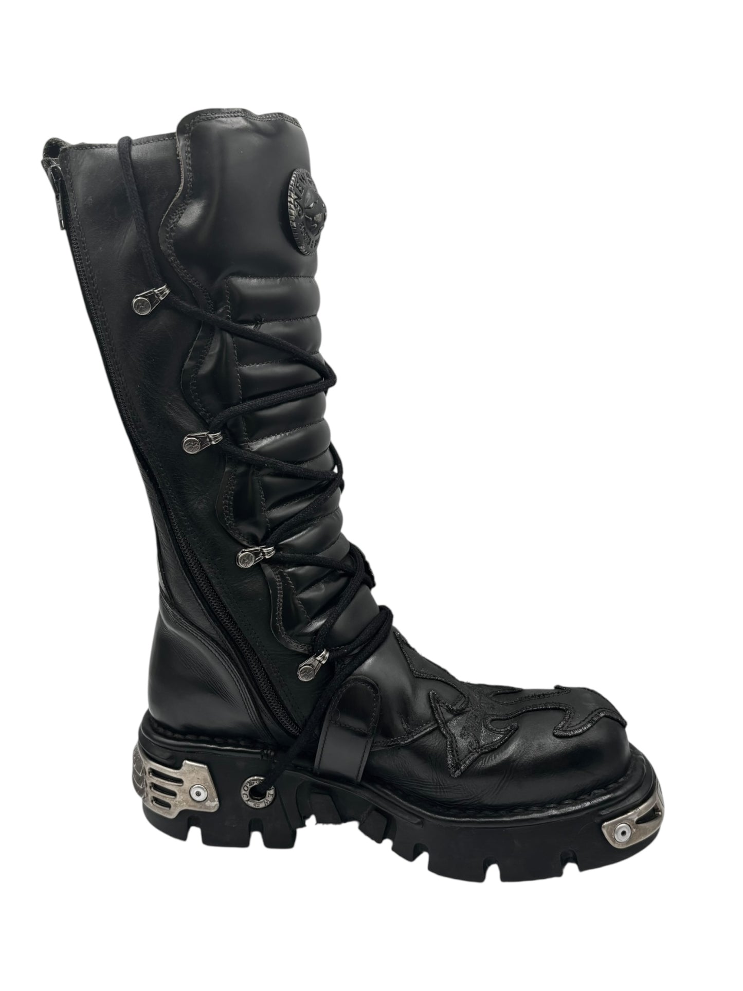 Vintage New Rock knee high leather cross boots size 41