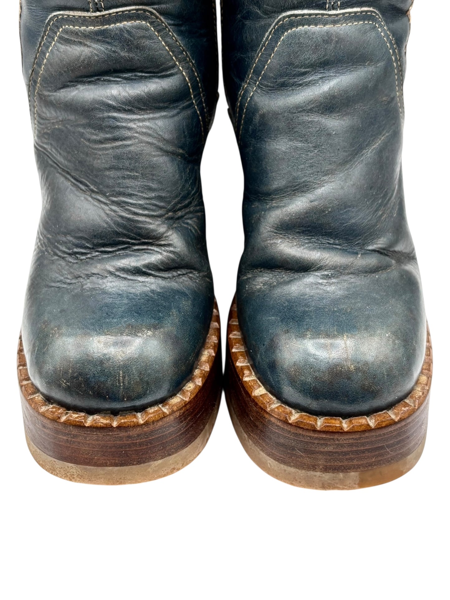 Beautiful vintage 90s Destroy knee high flower block platform boots size 37