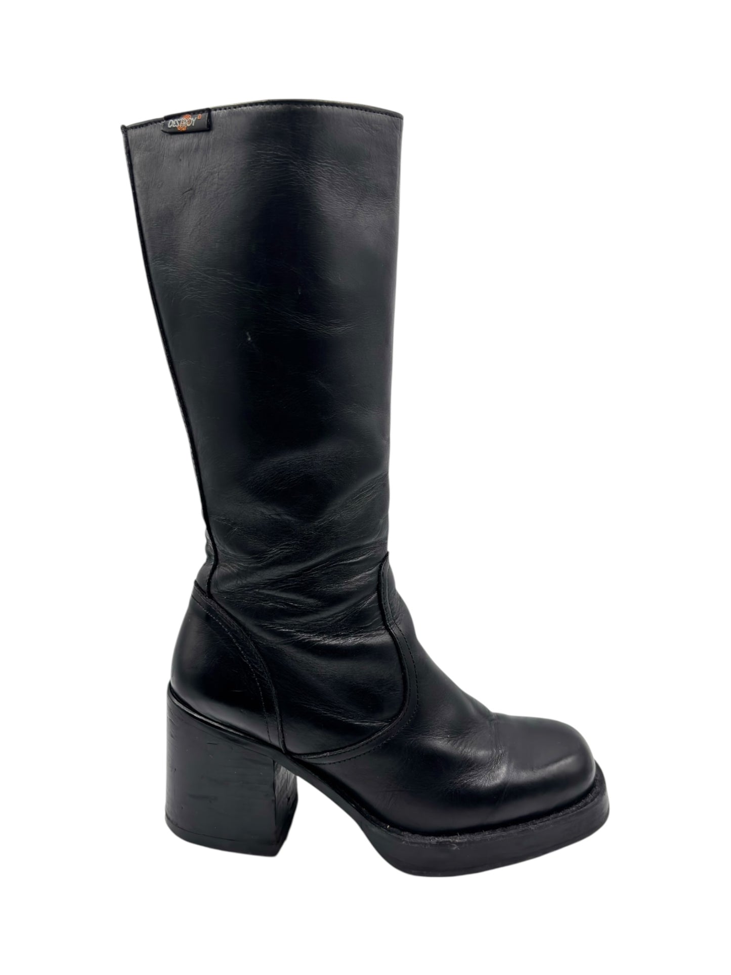 Vintage Destroy knee high block platform leather boots size 38