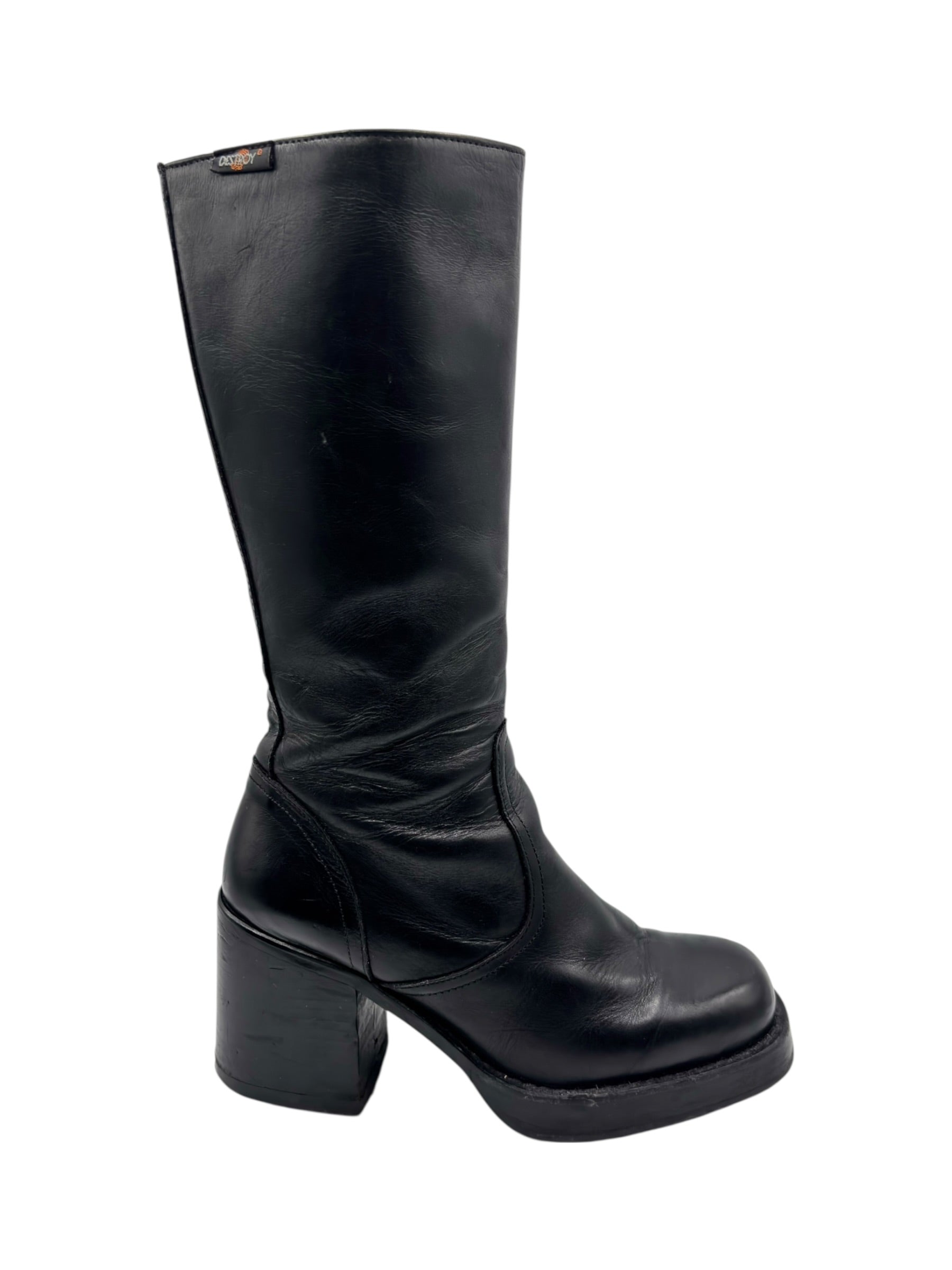 Vintage Destroy knee high block platform leather boots size 38