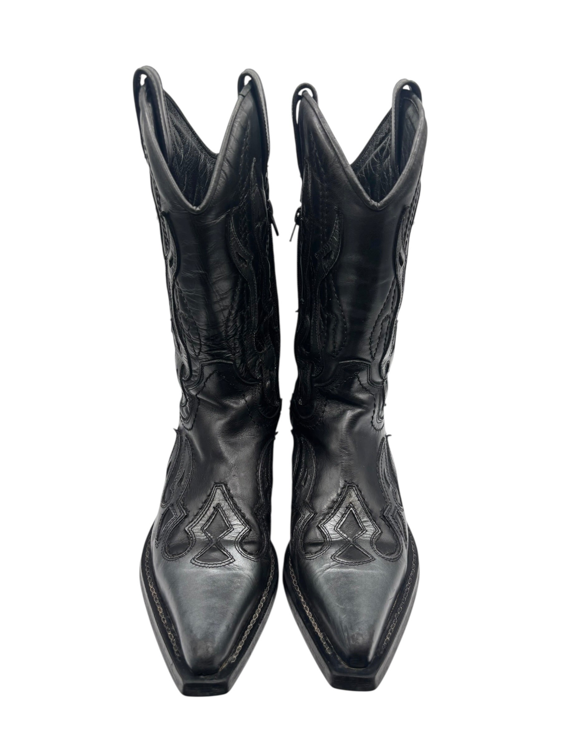 Beautiful vintage New Rock grey flame leather cowboy boots size 41