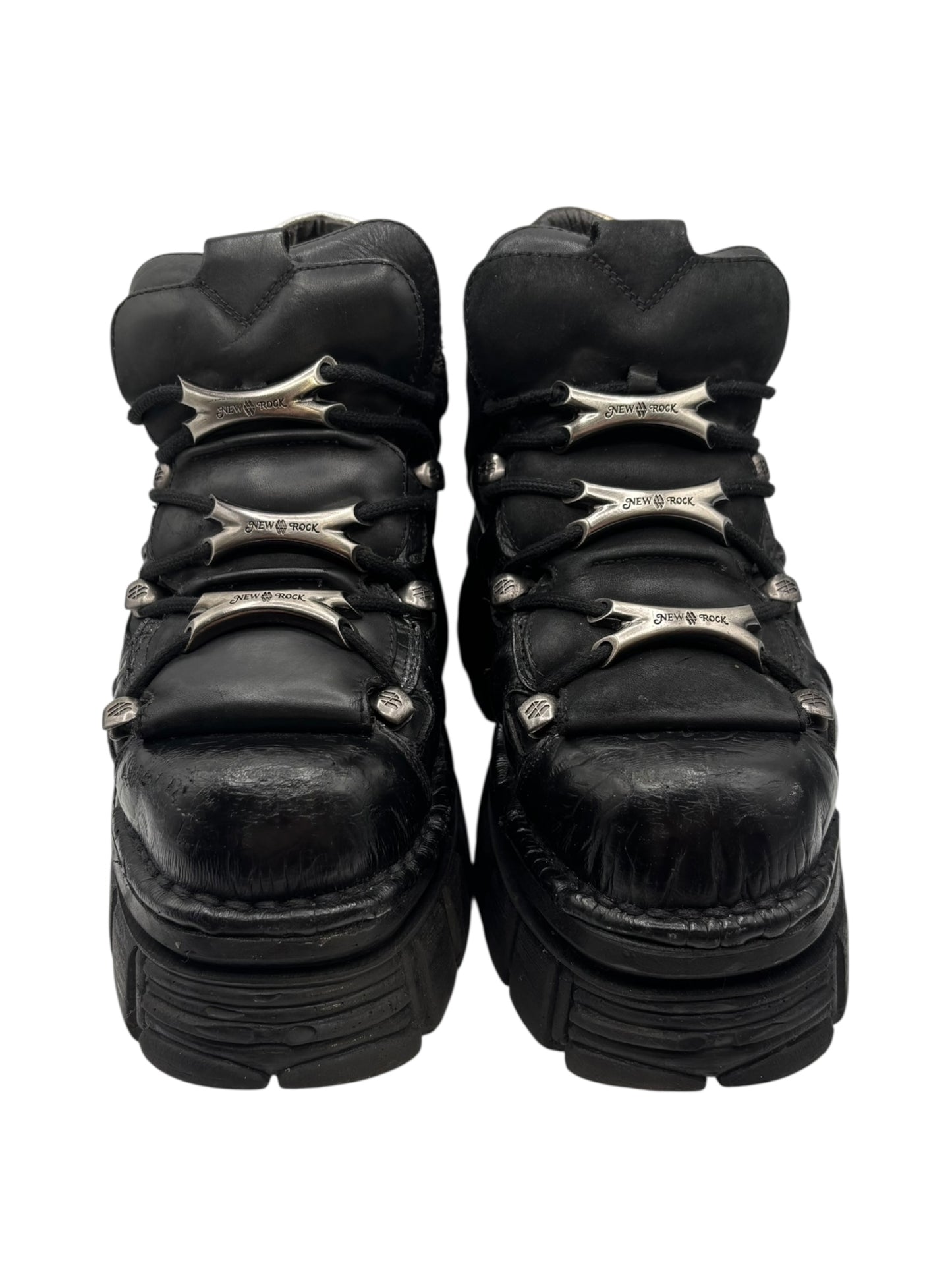 Rare vintage New Rock black patterned M-106B platform boots size 46