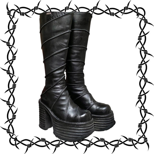 Vintage El Dantes block platform leather boots size 37