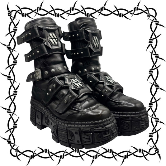 Vintage New Rock gamer leather platform boots size 43