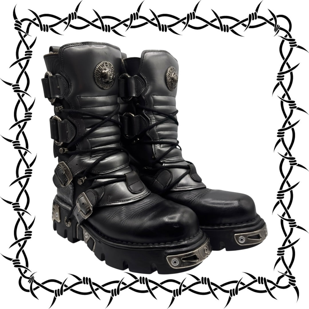 Vintage New Rock grey mid-calf reactor leather boots