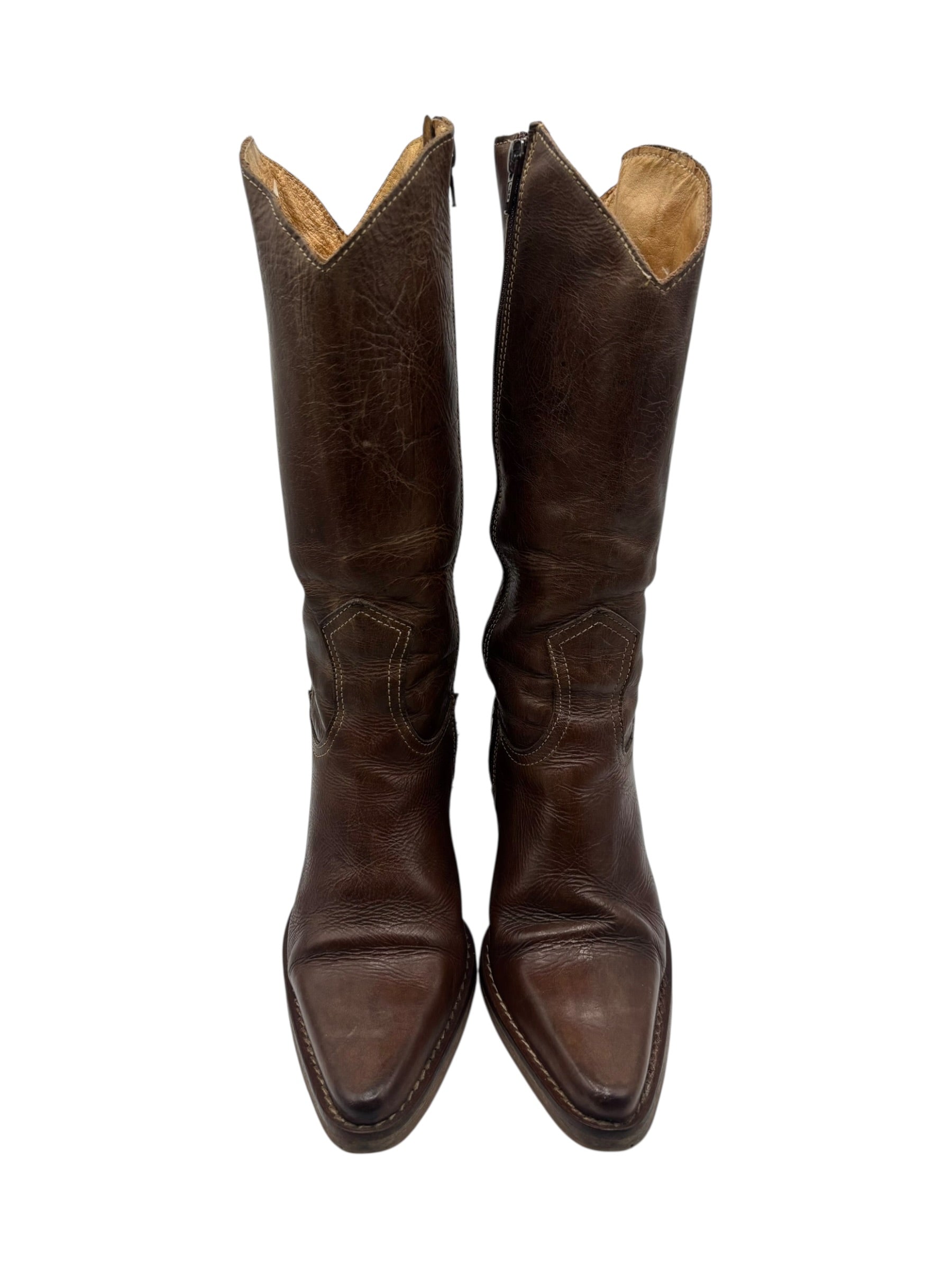 Vintage Destroy brown pointy leather boots size 36