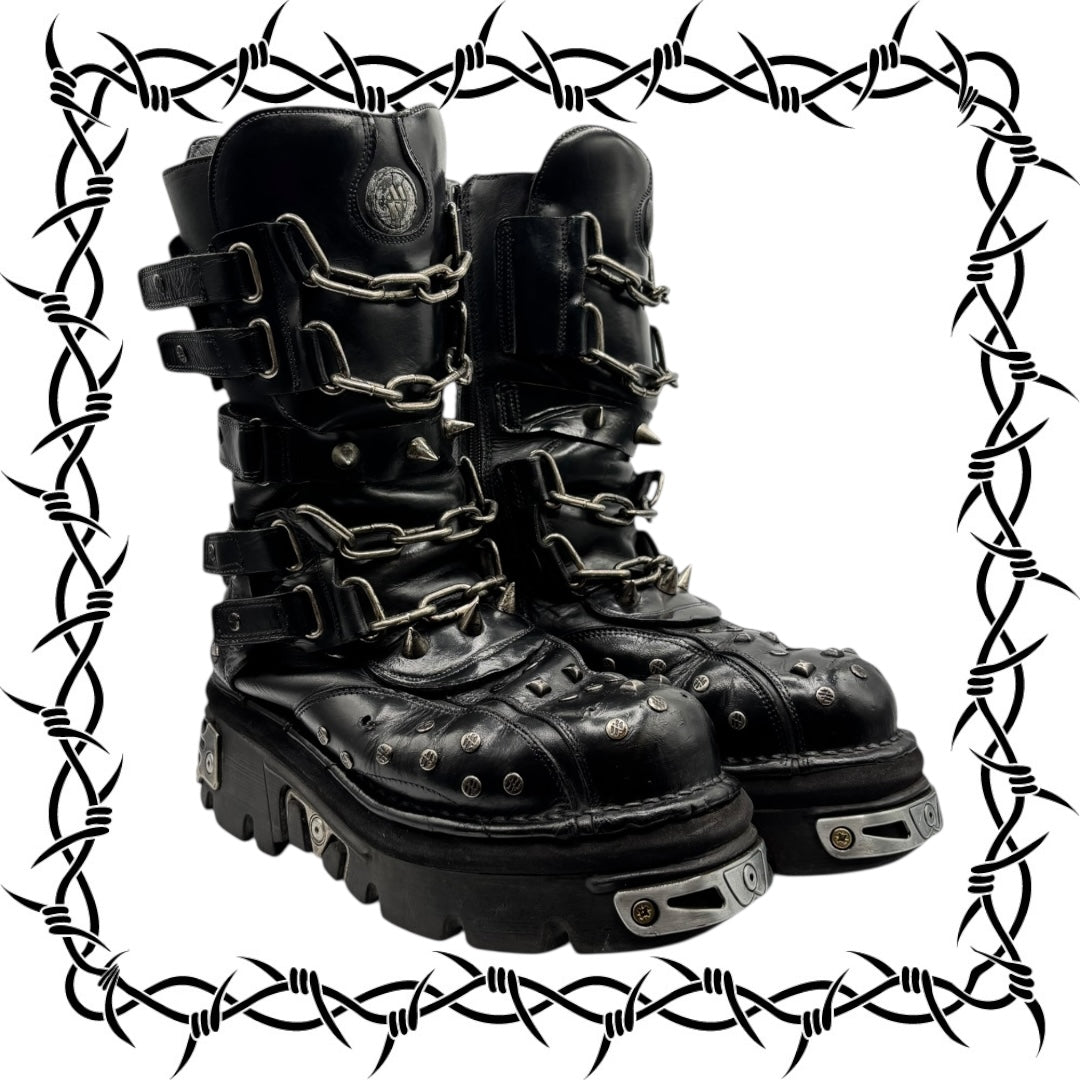Vintage New Rock studded chain reactor boots size 43