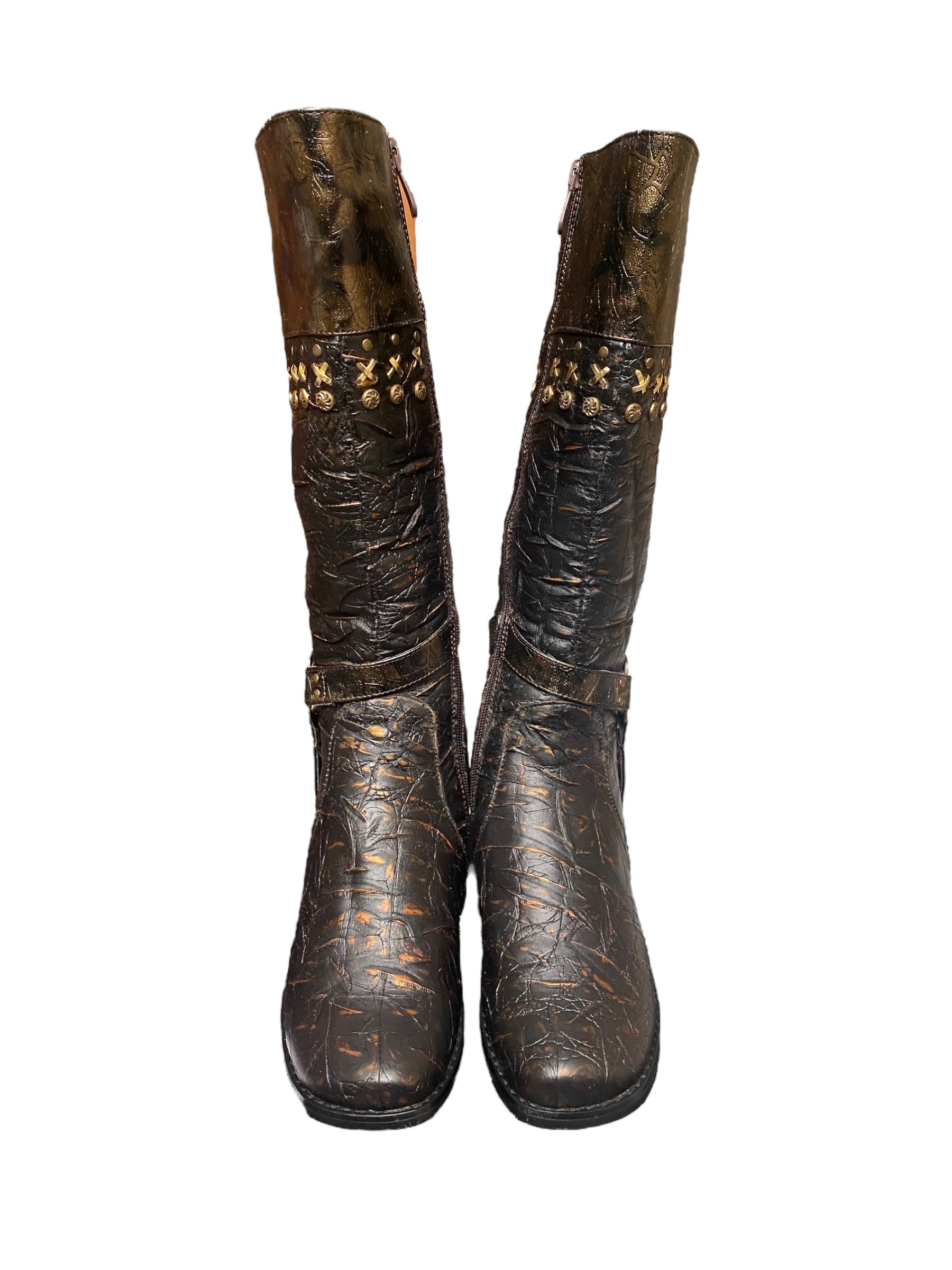 Vintage leather golden pattern boots. size 37