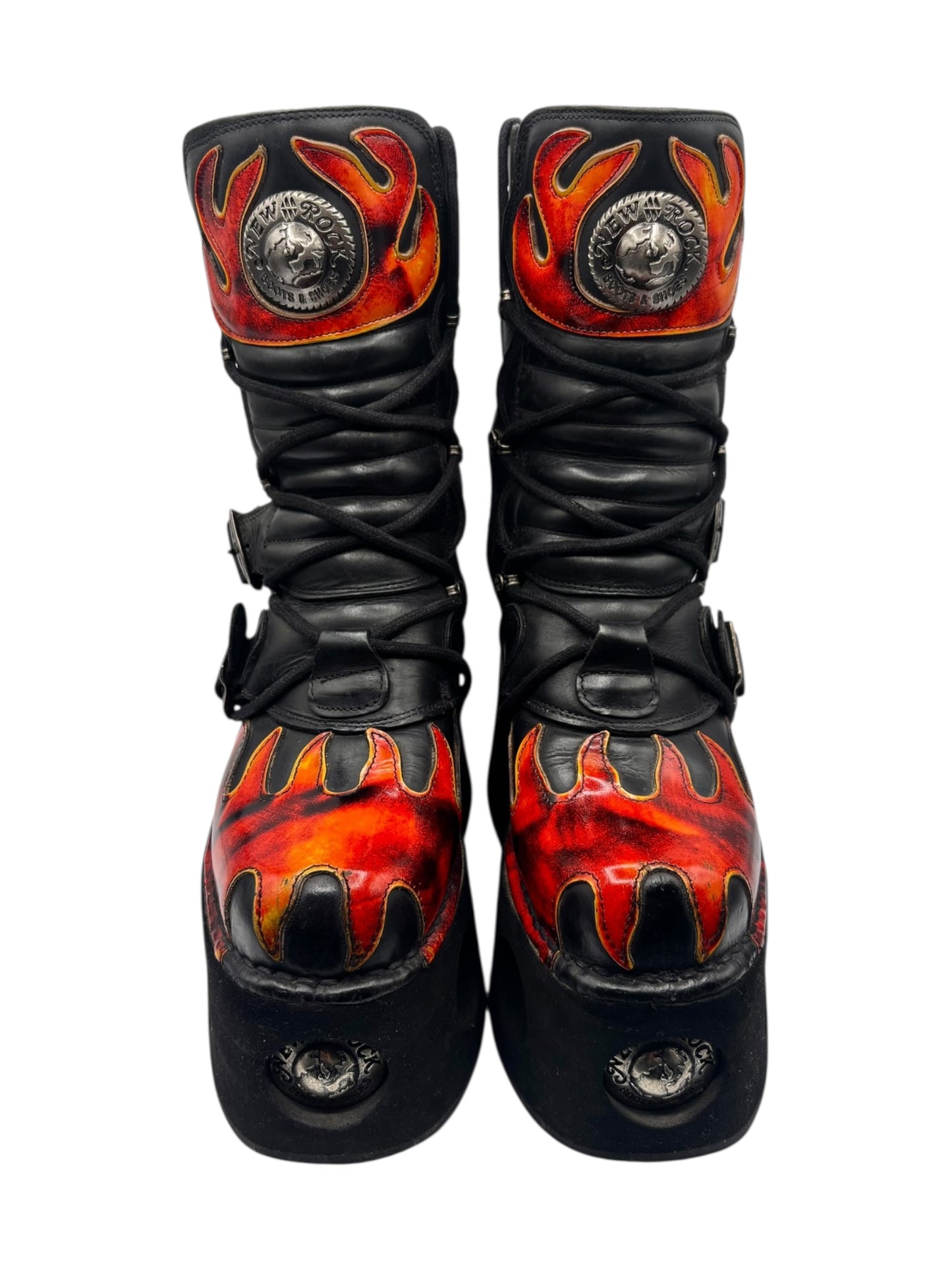 Vintage 90s New Rock flame neptuno platform boots size 38
