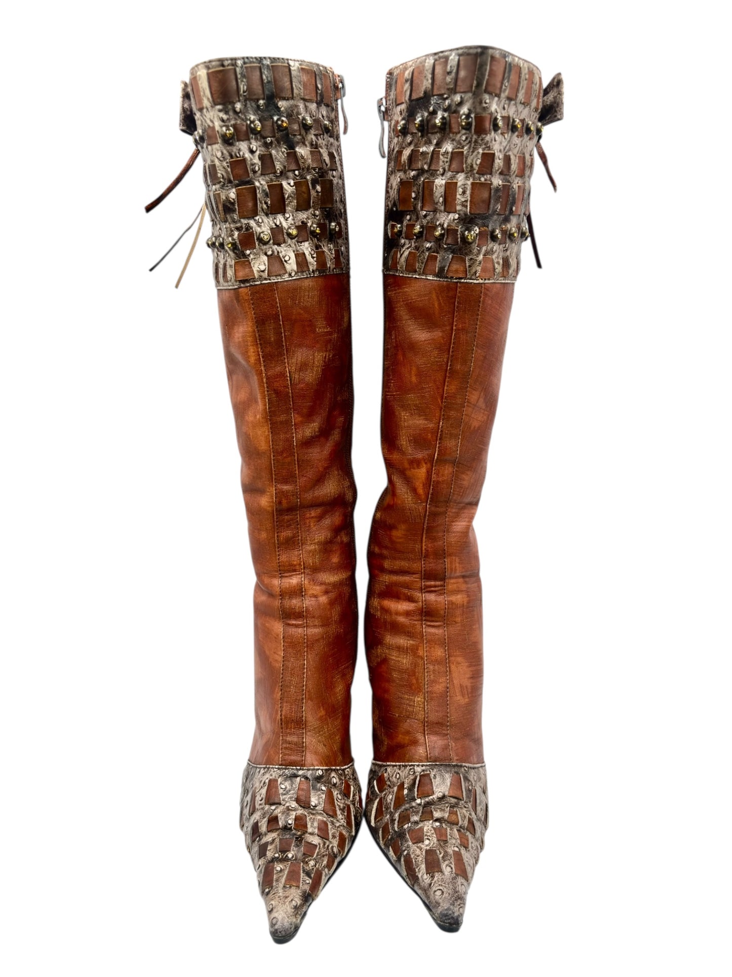 Knee high brown leather boots size 38