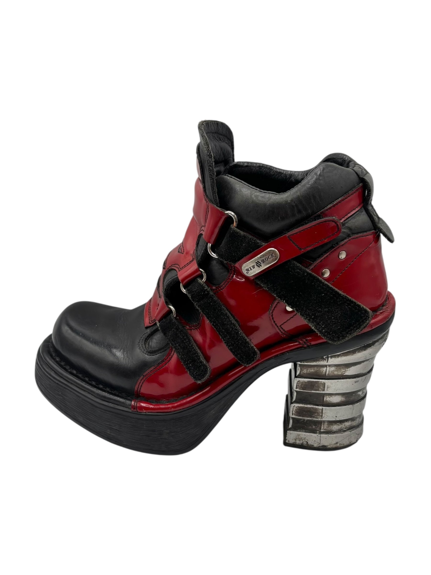 Vintage New Rock black and red leather heels size 37