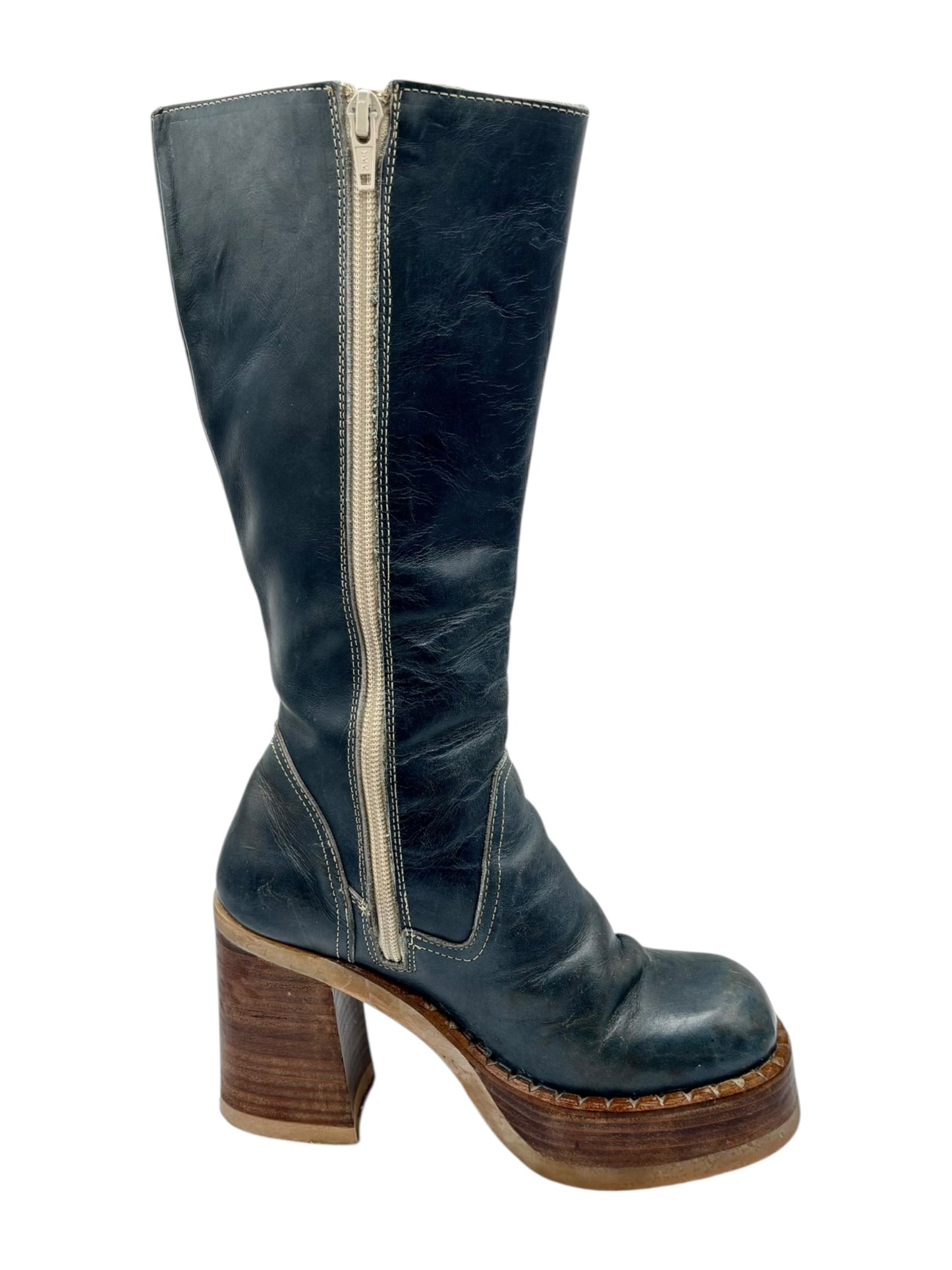 Beautiful vintage 90s Destroy knee high flower block platform boots size 37