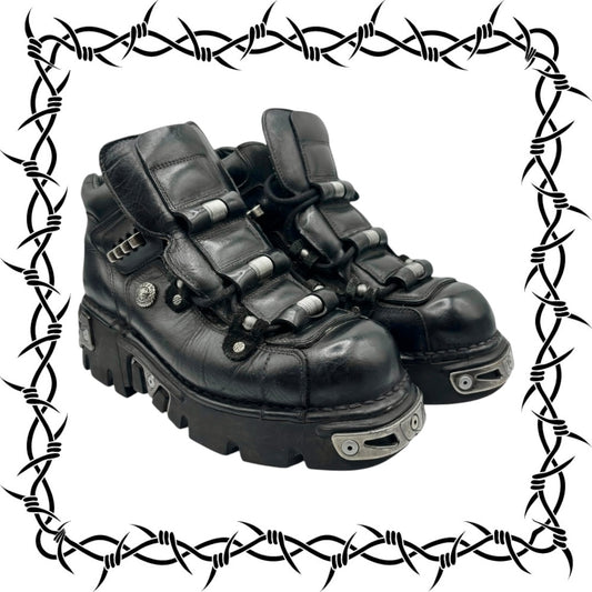 Vintage New Rock techno leather platform boots size 43