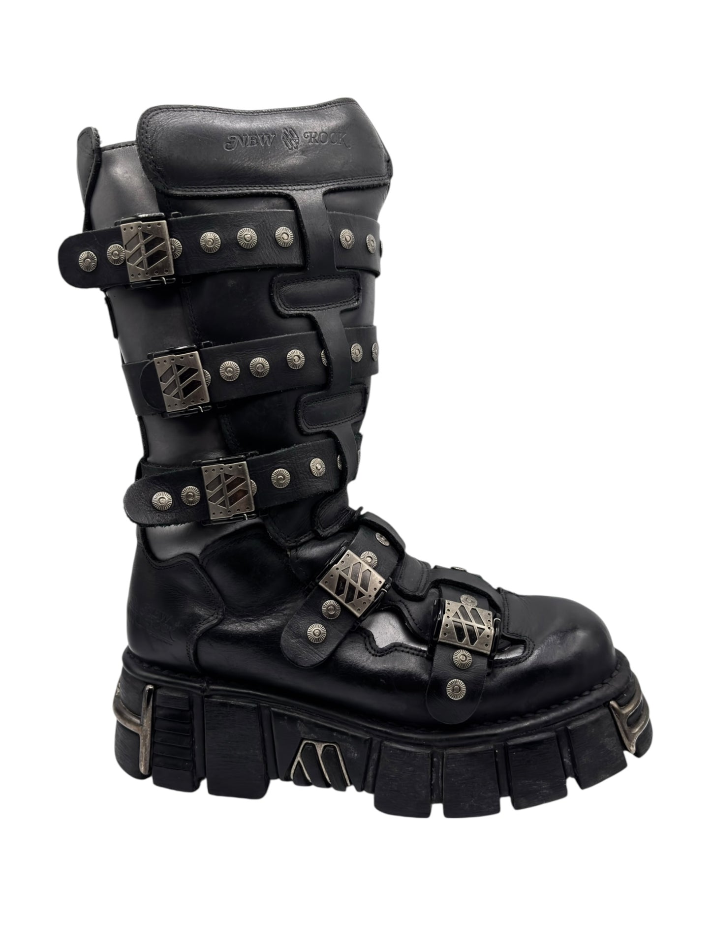 Vintage New Rock knee high studded platform boots size 43