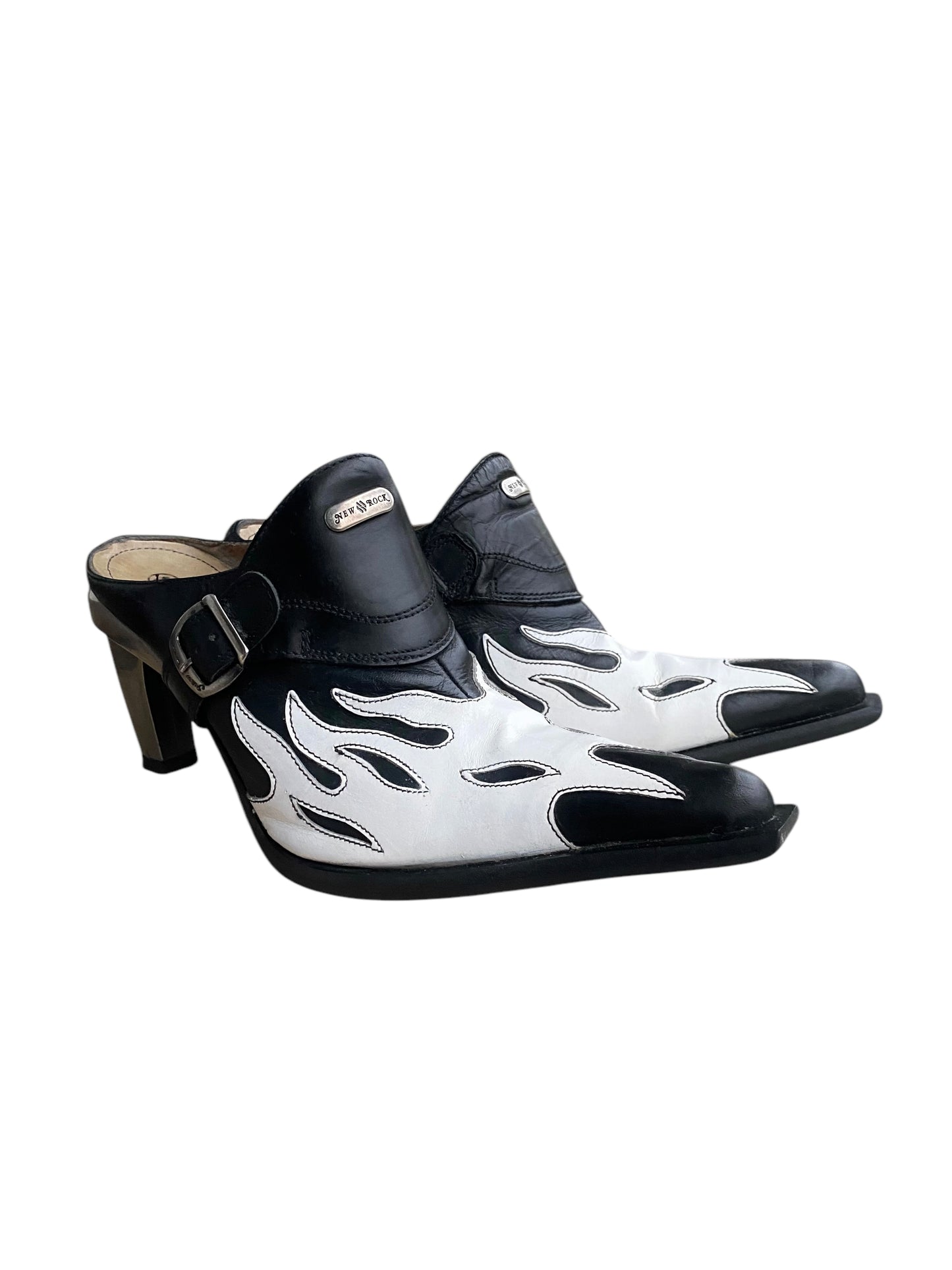 Vintage New Rock white flame pointy heels size 36