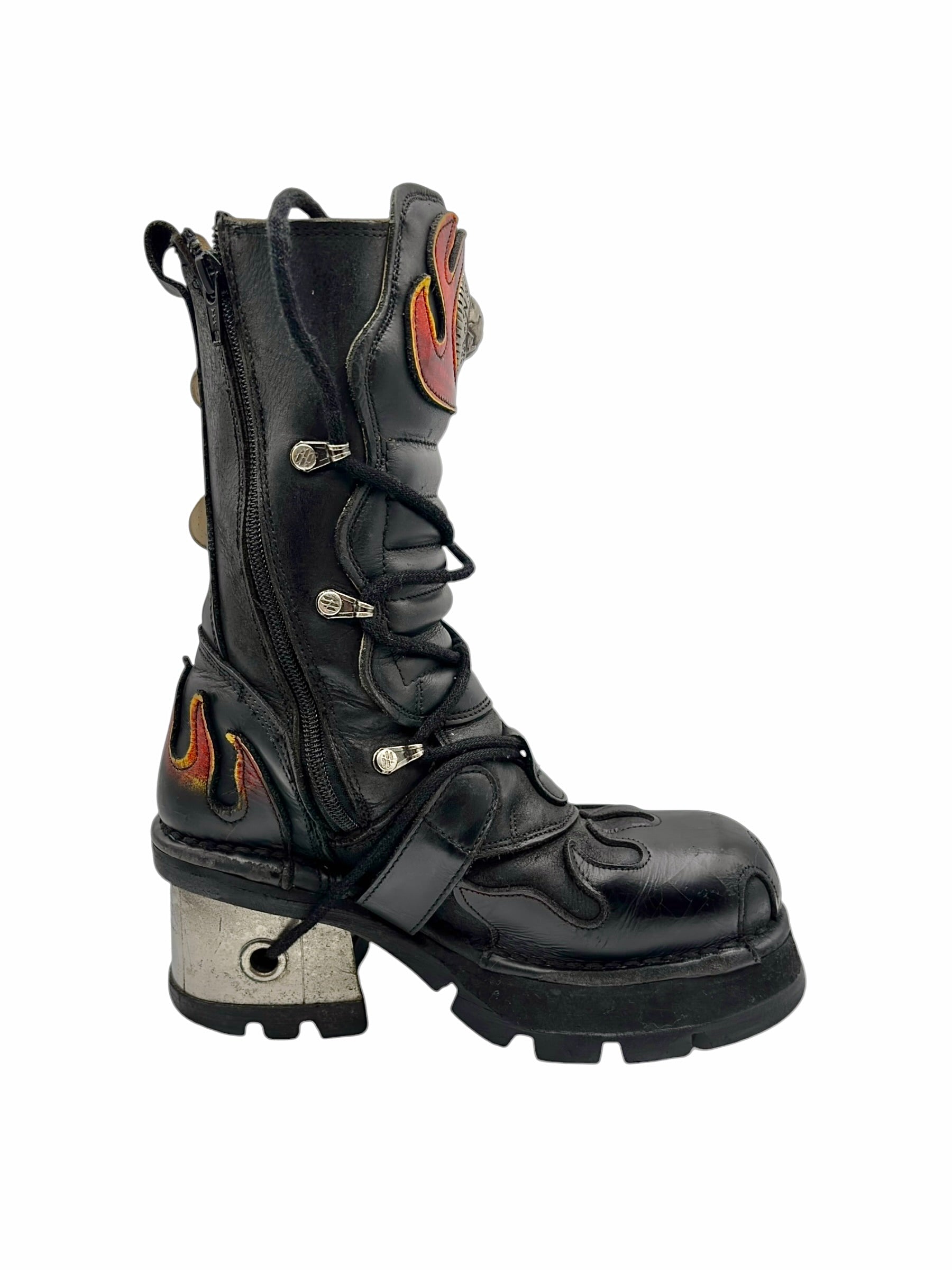 Vintage New Rock flame leather mid-calf boots size 38