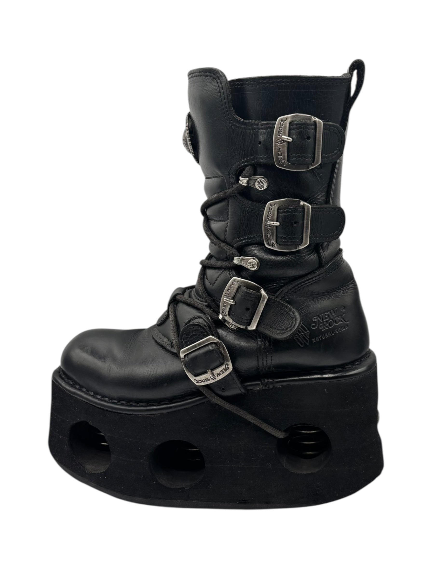 Vintage 90s New Rock mid-calf leather Neptuno platform boots size 40