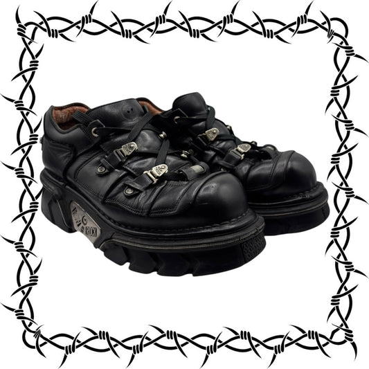 Vintage New Rock avant garde lace-up leather platform boots size 42