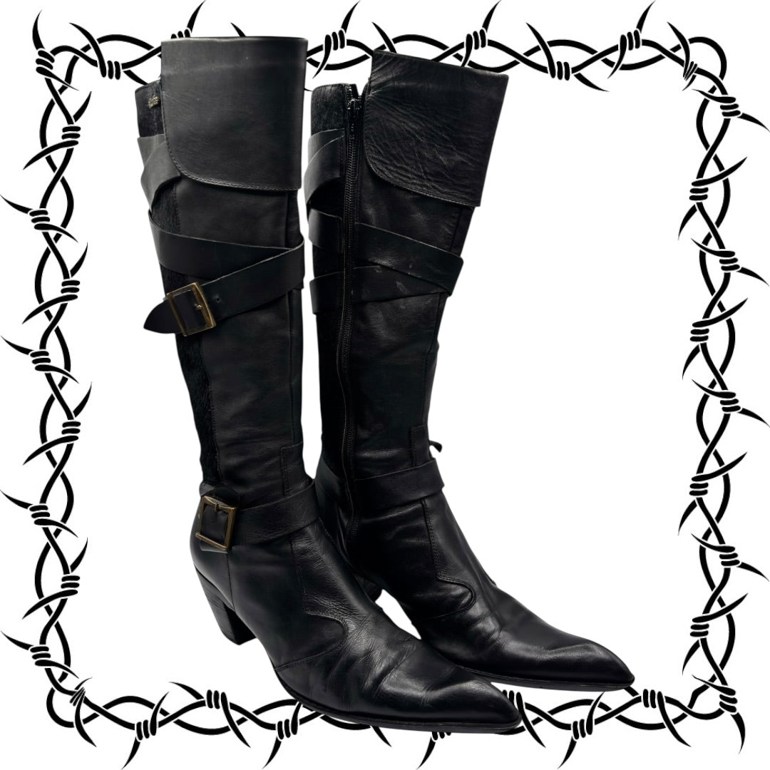 Beautiful vintage El Dantes black leather pointy boots size 39