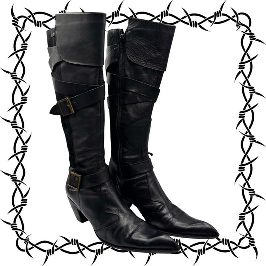 Beautiful vintage El Dantes black leather pointy boots size 39