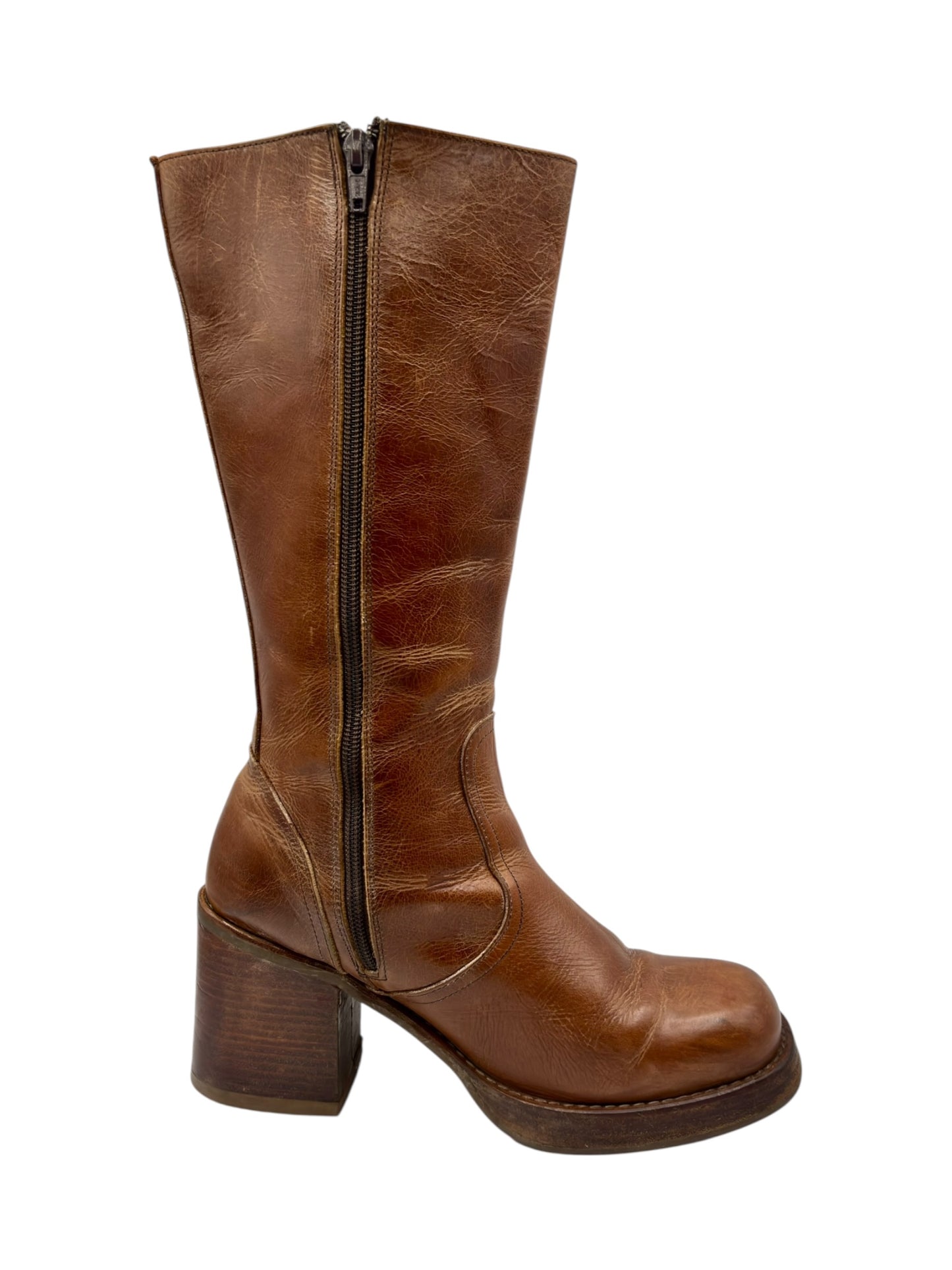 Vintage Destroy knee high block platform leather boots size 40