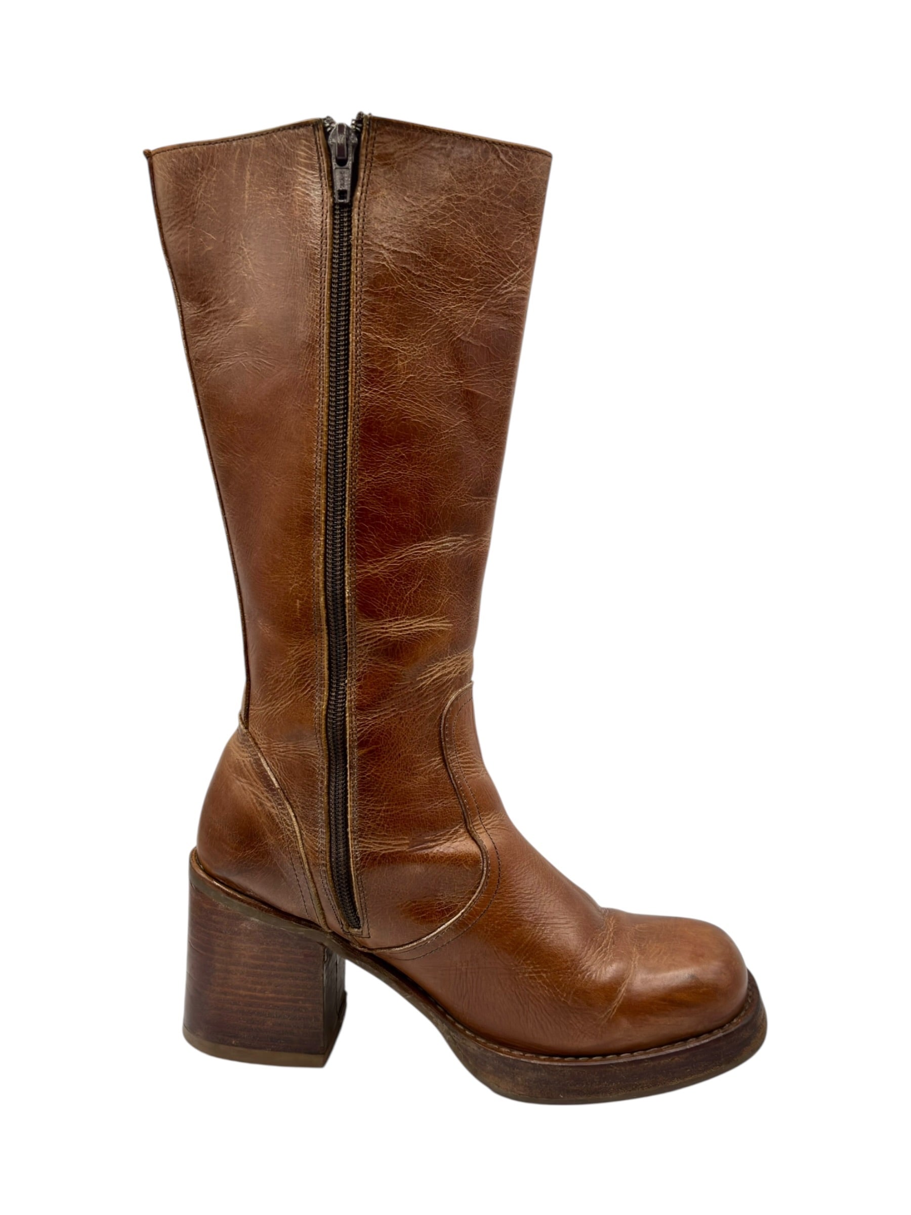 Vintage Destroy knee high block platform leather boots size 40