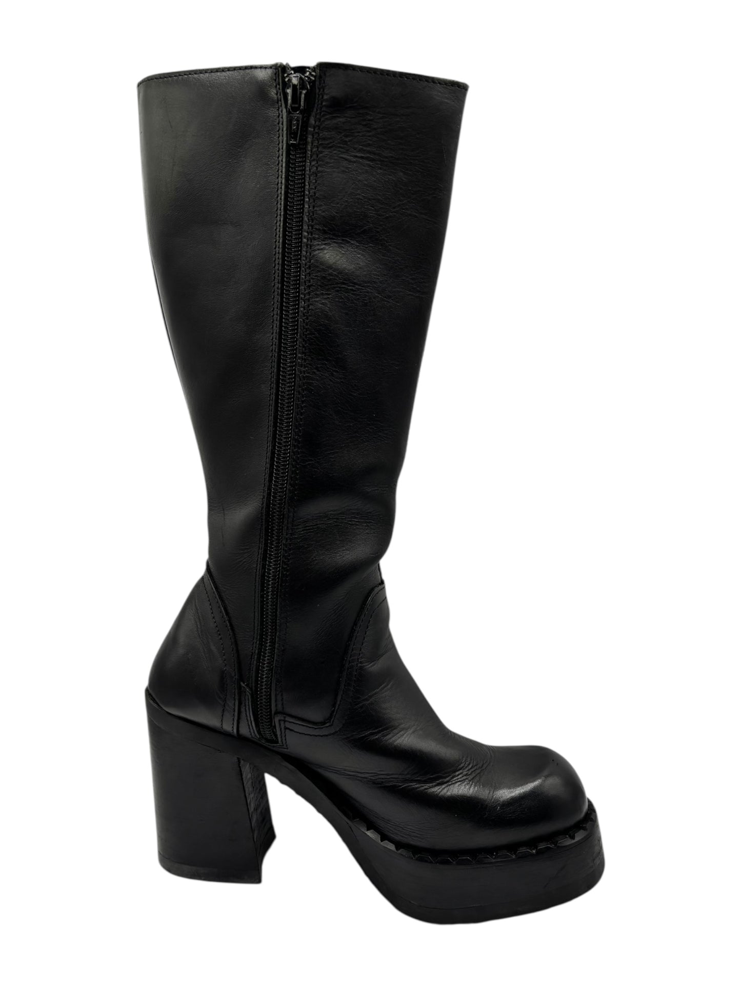 Beautiful vintage 90s Destroy knee high black block platform boots size 38