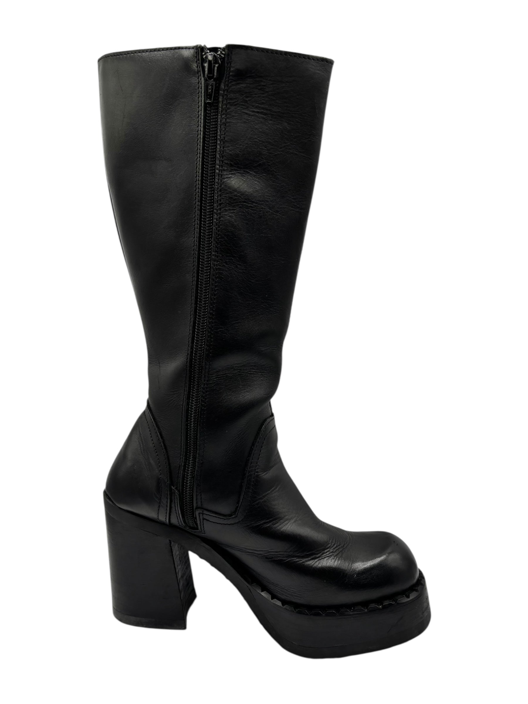 Beautiful vintage 90s Destroy knee high black block platform boots size 38