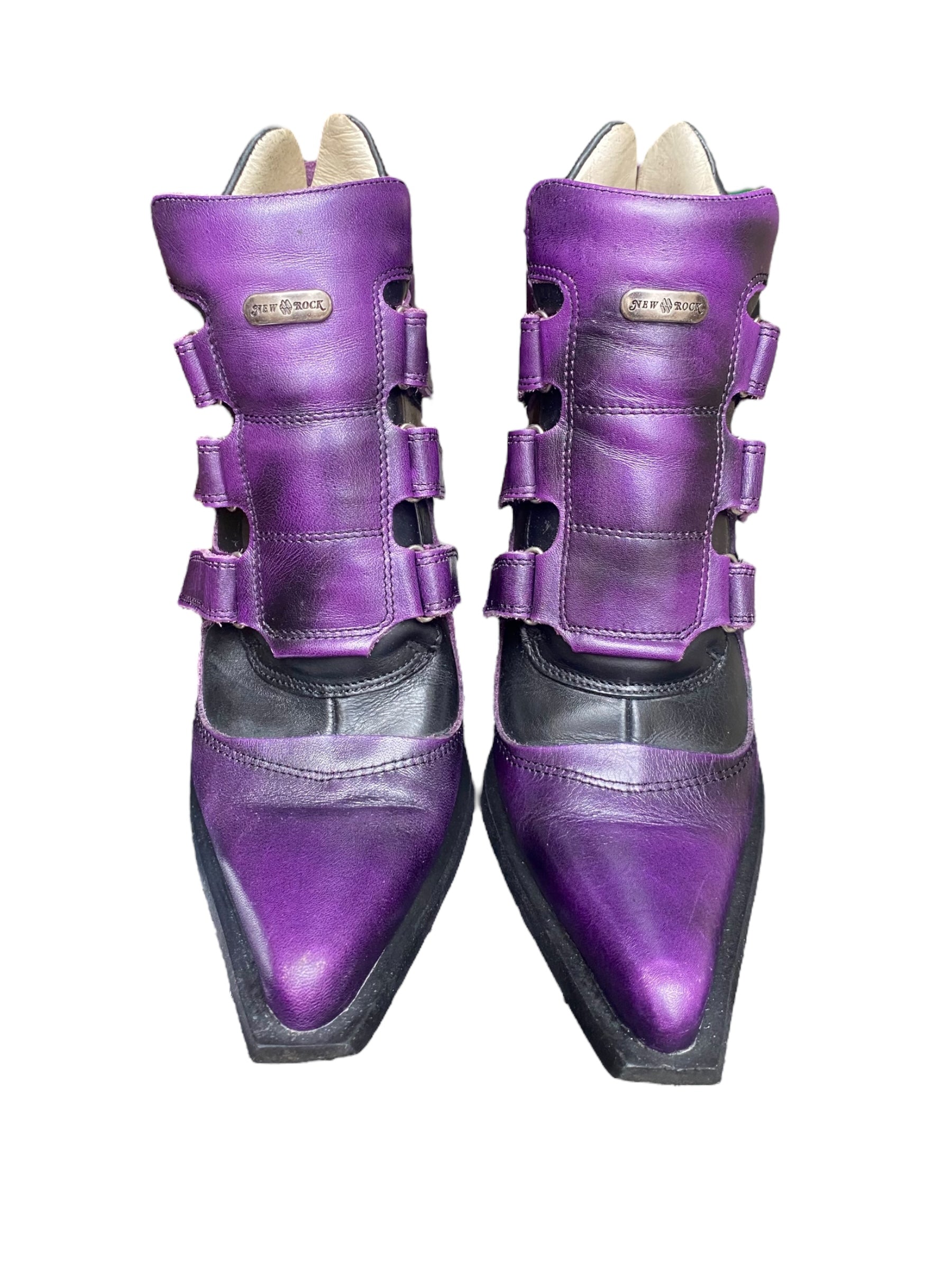 Rare vintage New Rock leather purple heels size 37