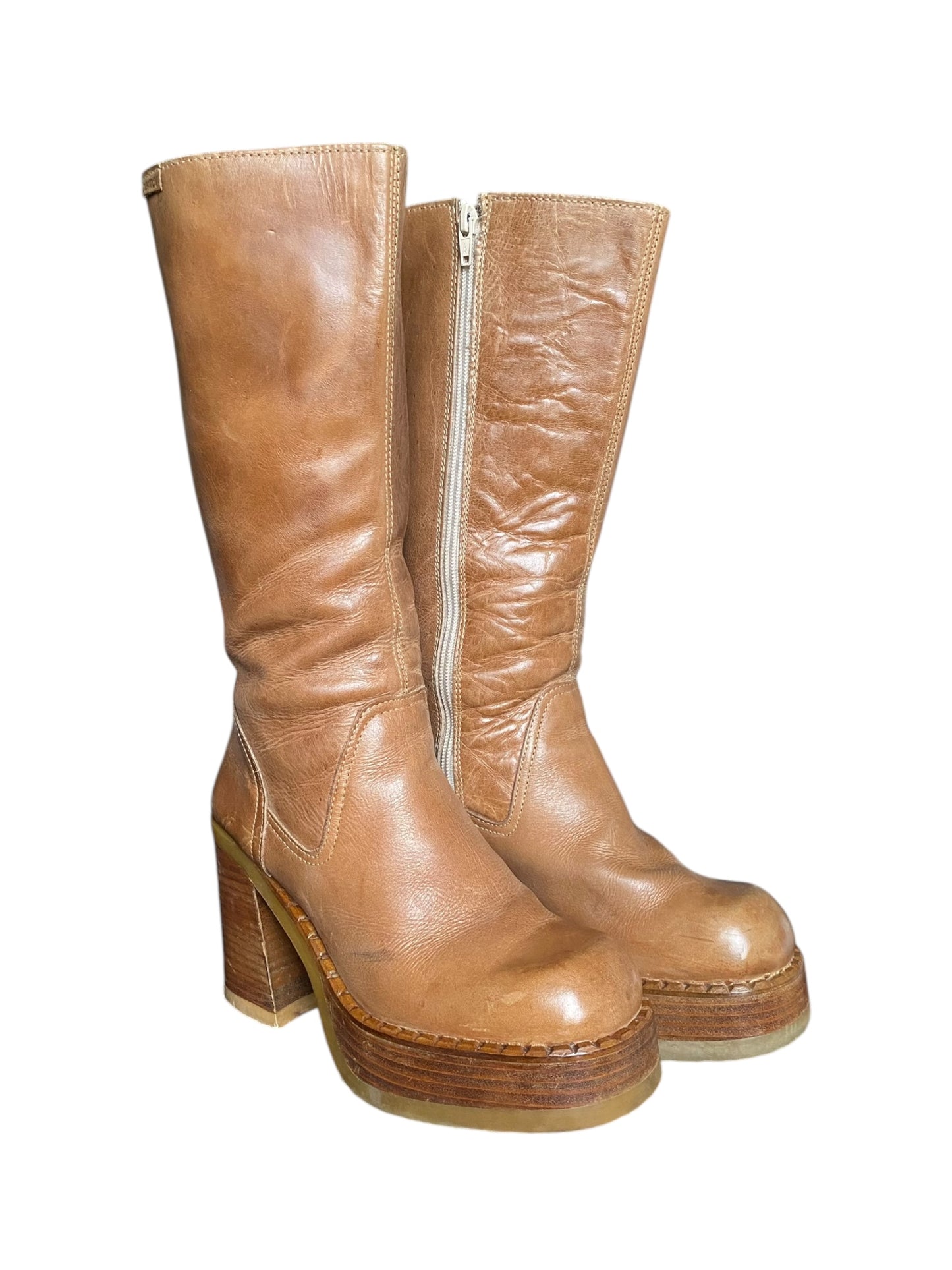 Vintage Destroy block platform leather boots size 41