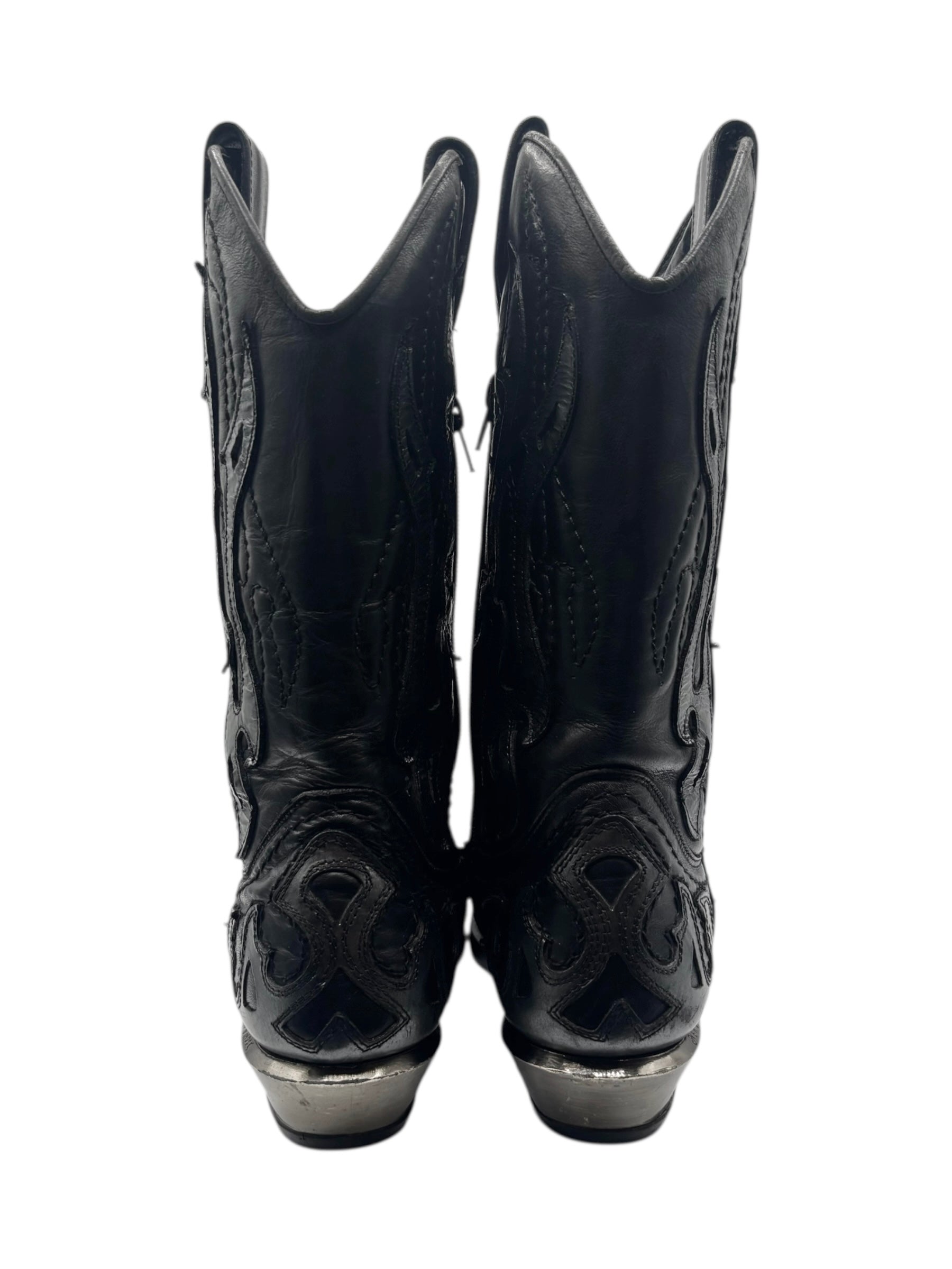 Beautiful vintage New Rock grey flame leather cowboy boots size 41