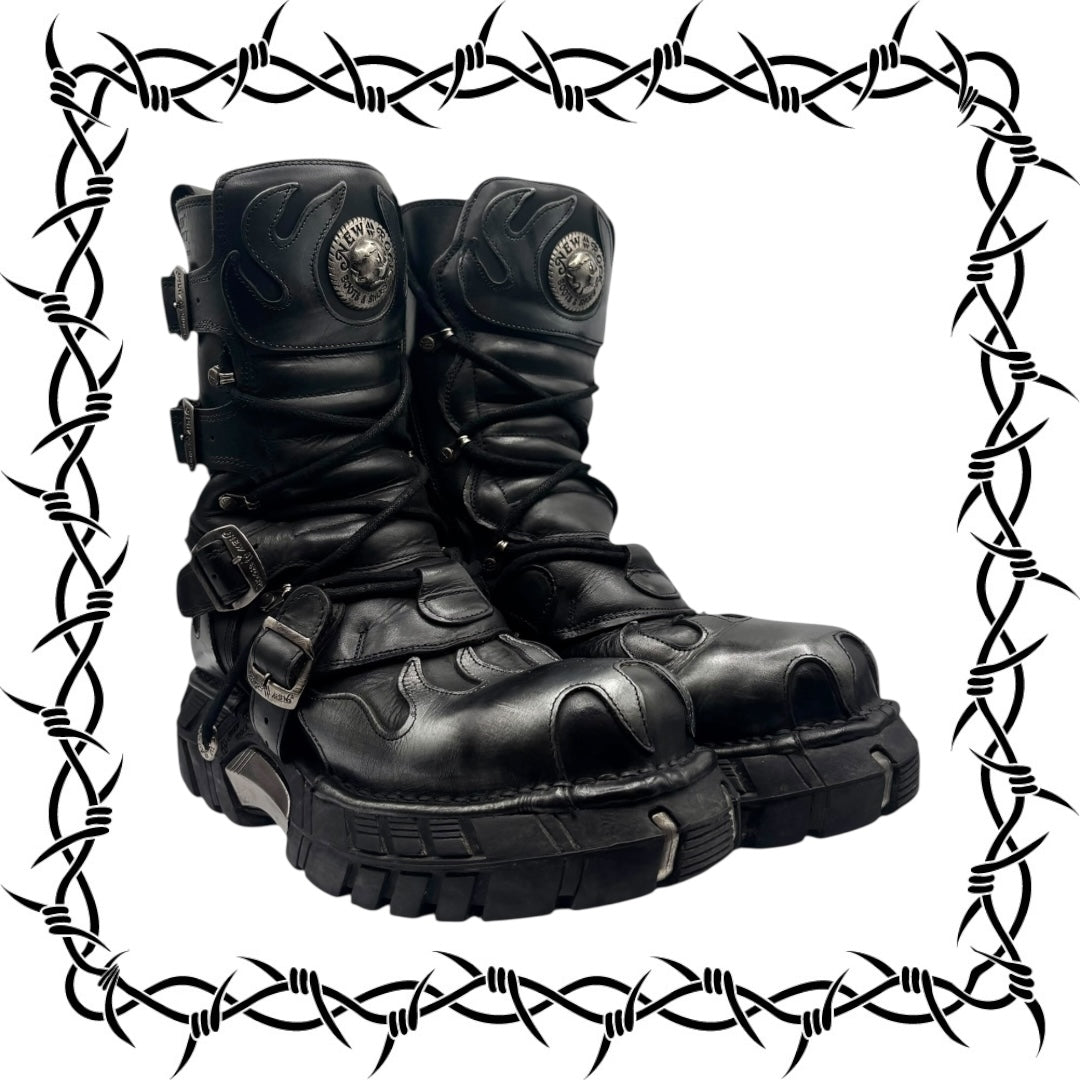 Vintage New Rock grey flame trailer platform boots size 42