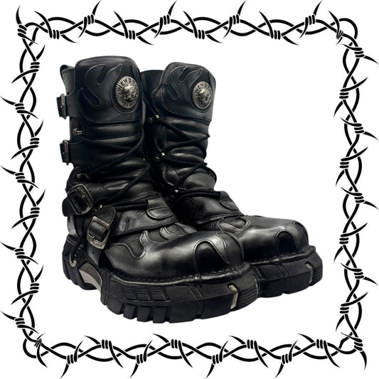 Vintage New Rock grey flame trailer platform boots size 42
