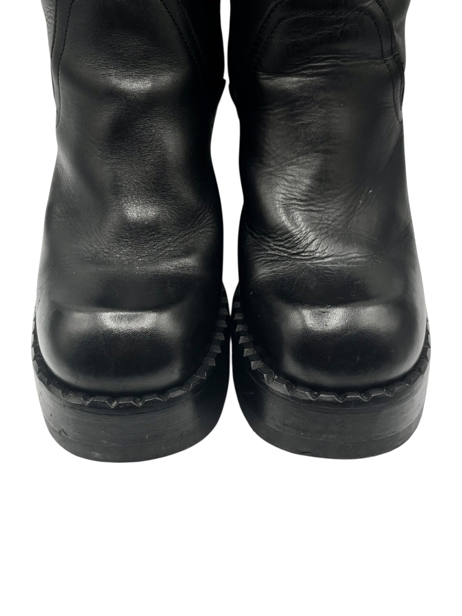 Beautiful vintage 90s Destroy knee high black block platform boots size 38