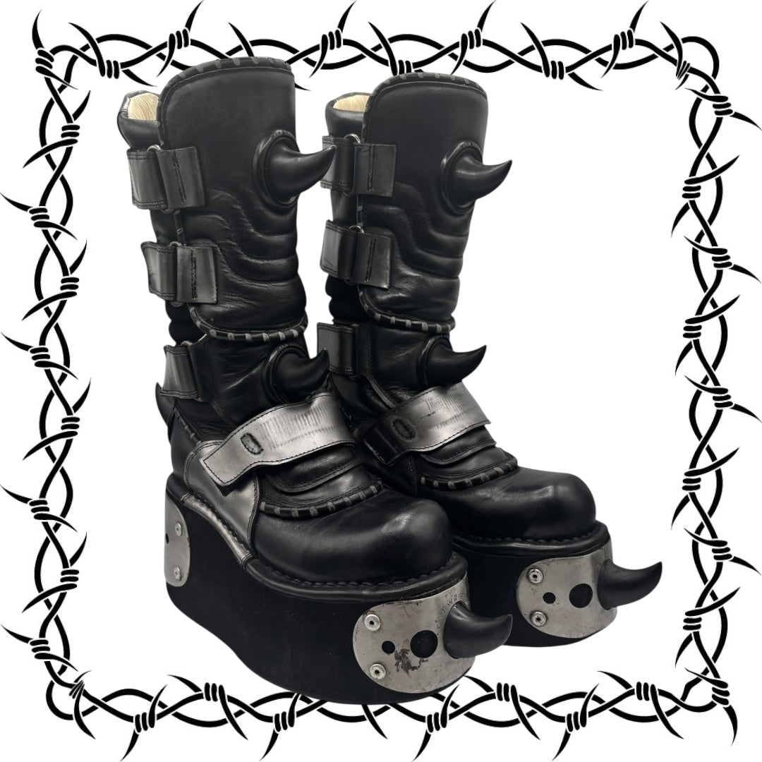 Extremely rare vintage 90s New Rock horn neptuno platform boots size 41