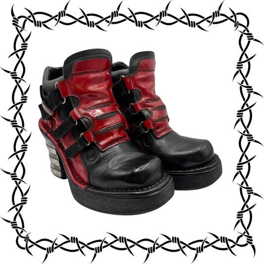 Vintage New Rock black and red leather heels size 37