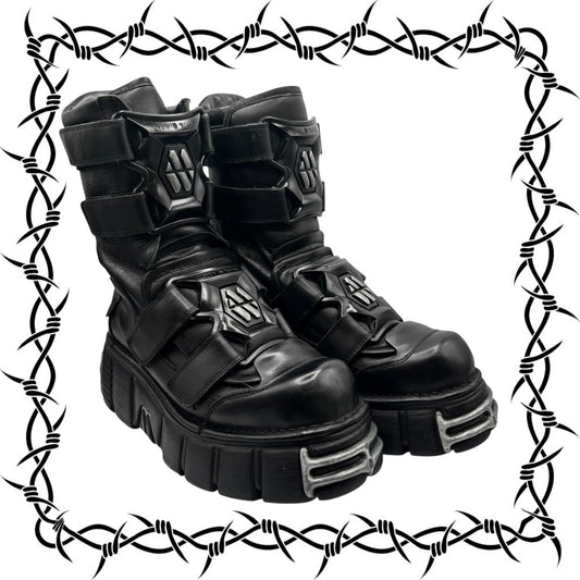 Vintage New Rock gamer leather platform boots size 41