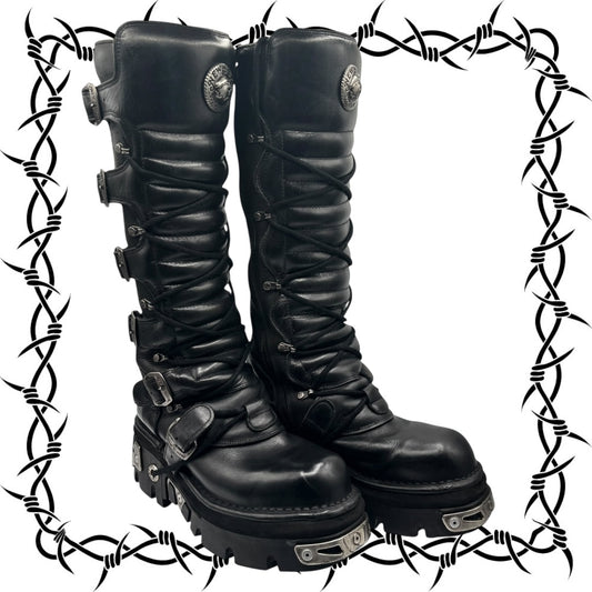 Vintage New Rock knee high reactor leather boots size 42